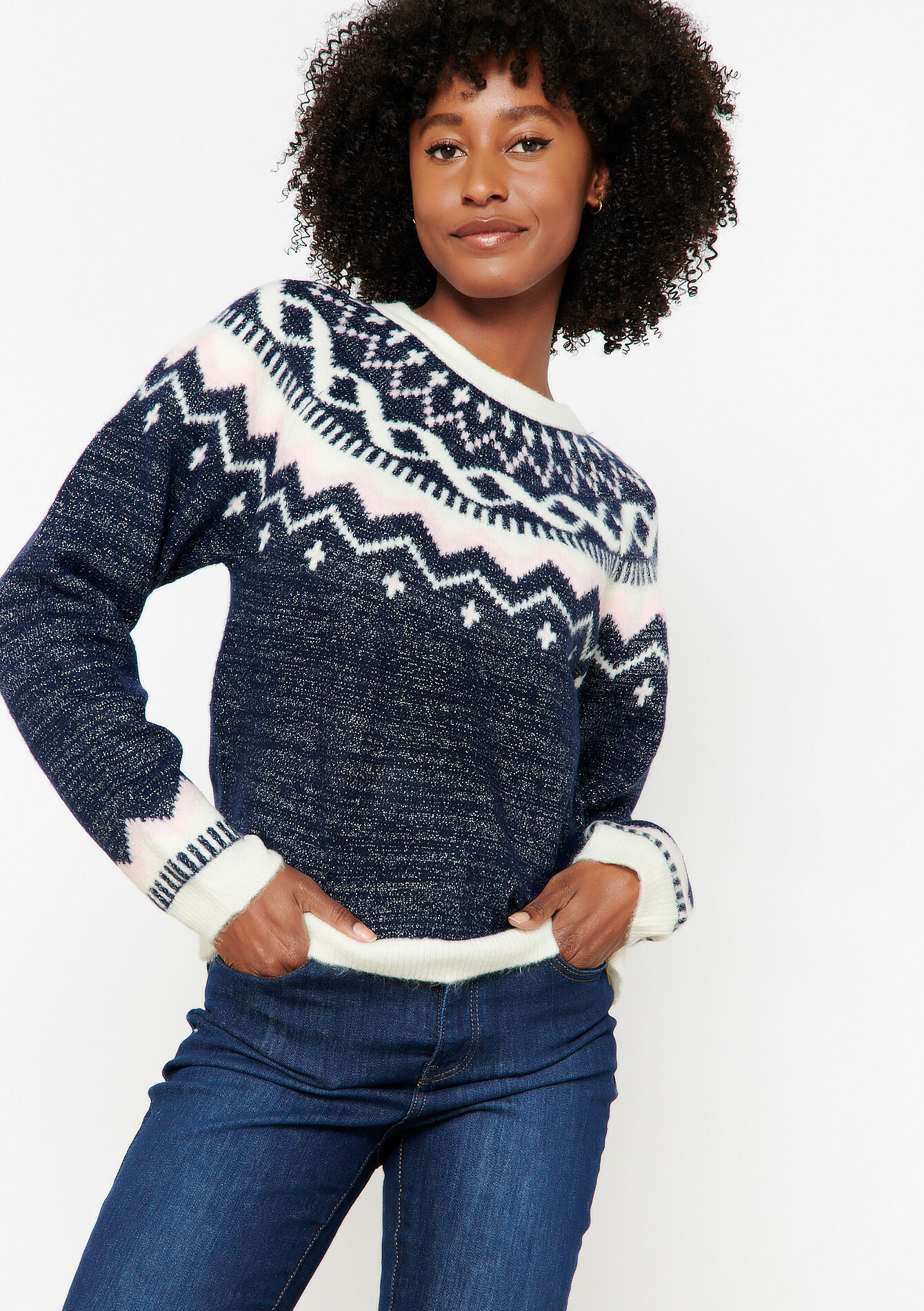 Jacquard pullover with lurex, Jacquard pullover with lurex, , back