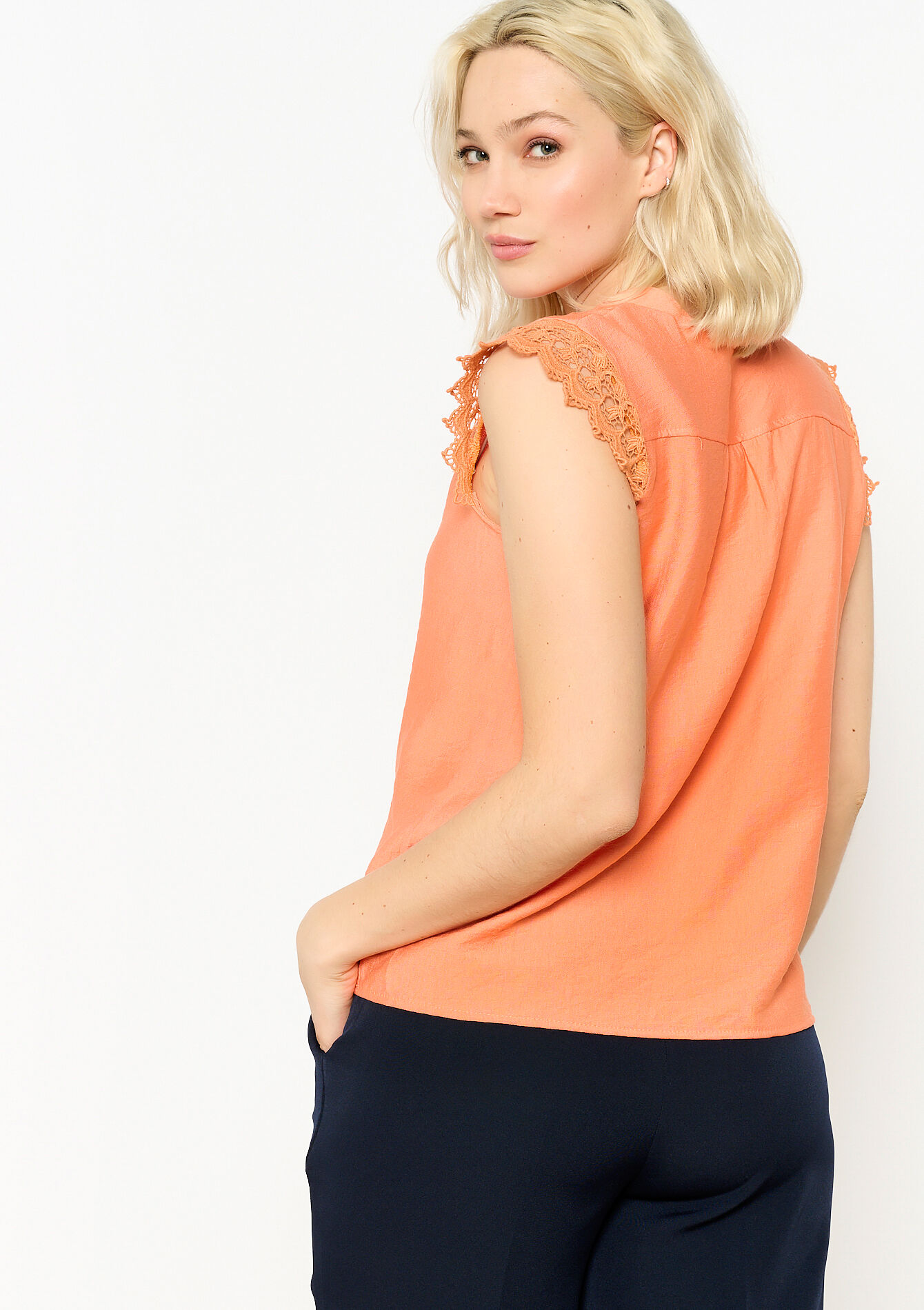 Blouse with lace detail, Blouse with lace detail - PEACH PINK - 05702451_1302