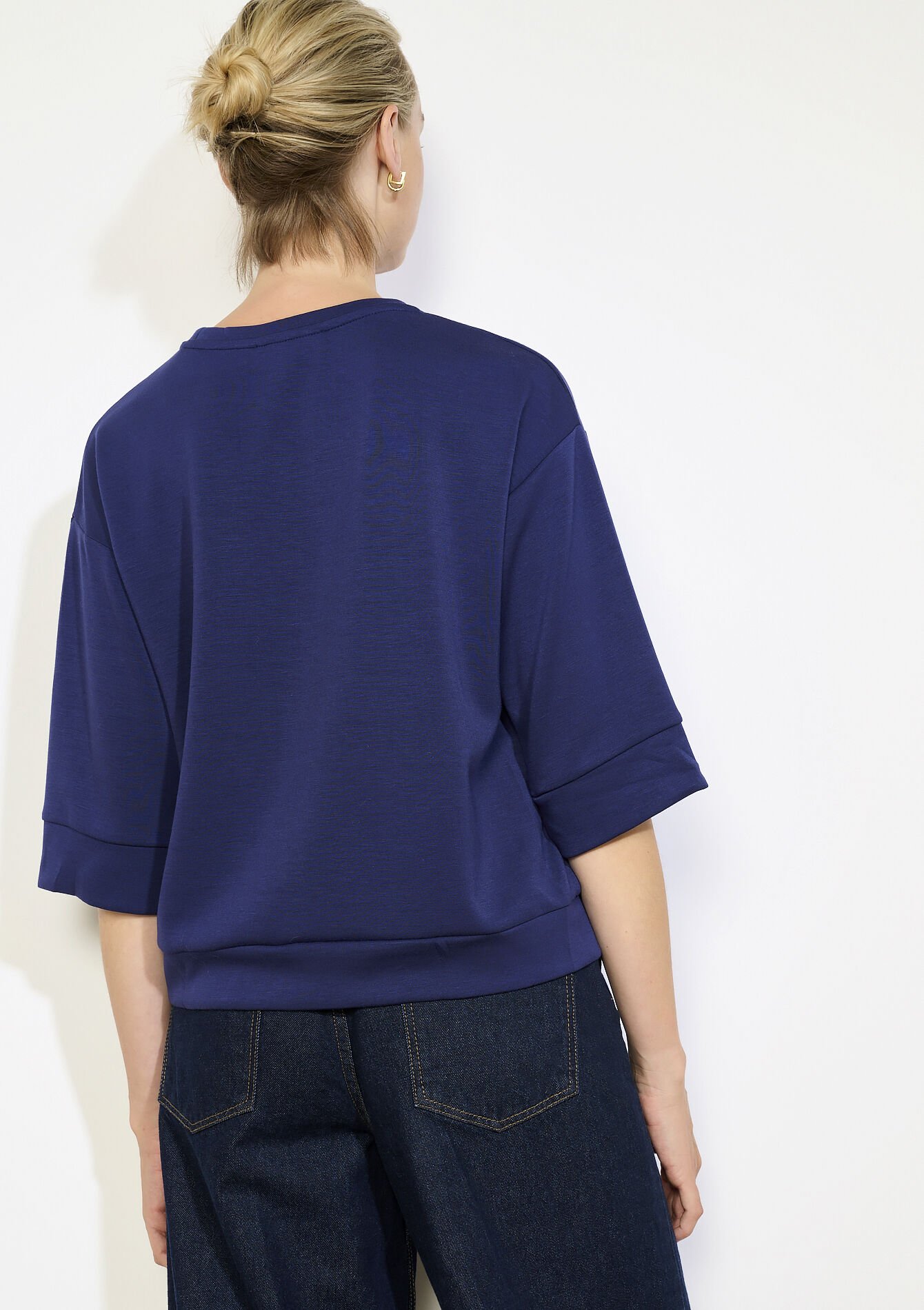 Boxy sweatshirt met korte mouwen, Boxy sweatshirt met korte mouwen - NAVY BASIC - 03001802_2723