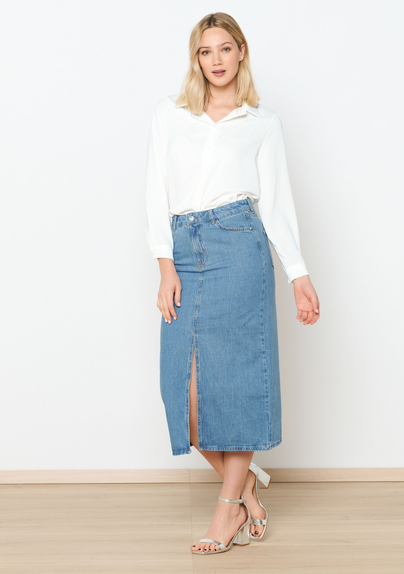 Maxi denim rok, Maxi denim rok - BLUE BLEACHED - 07101197_0502