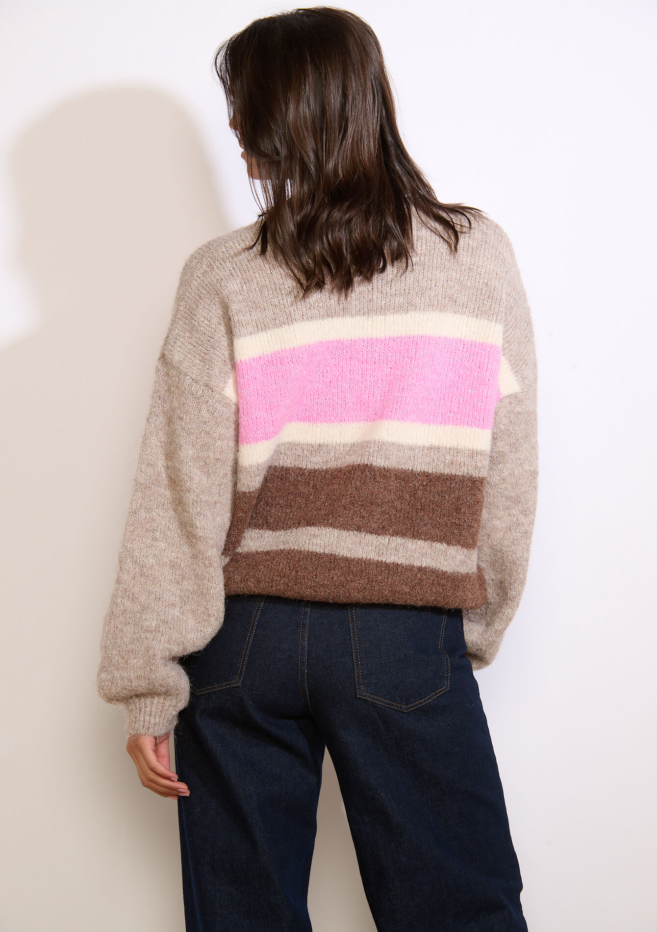 Pull doux à rayures, Pull doux à rayures - TAUPE - 04007074