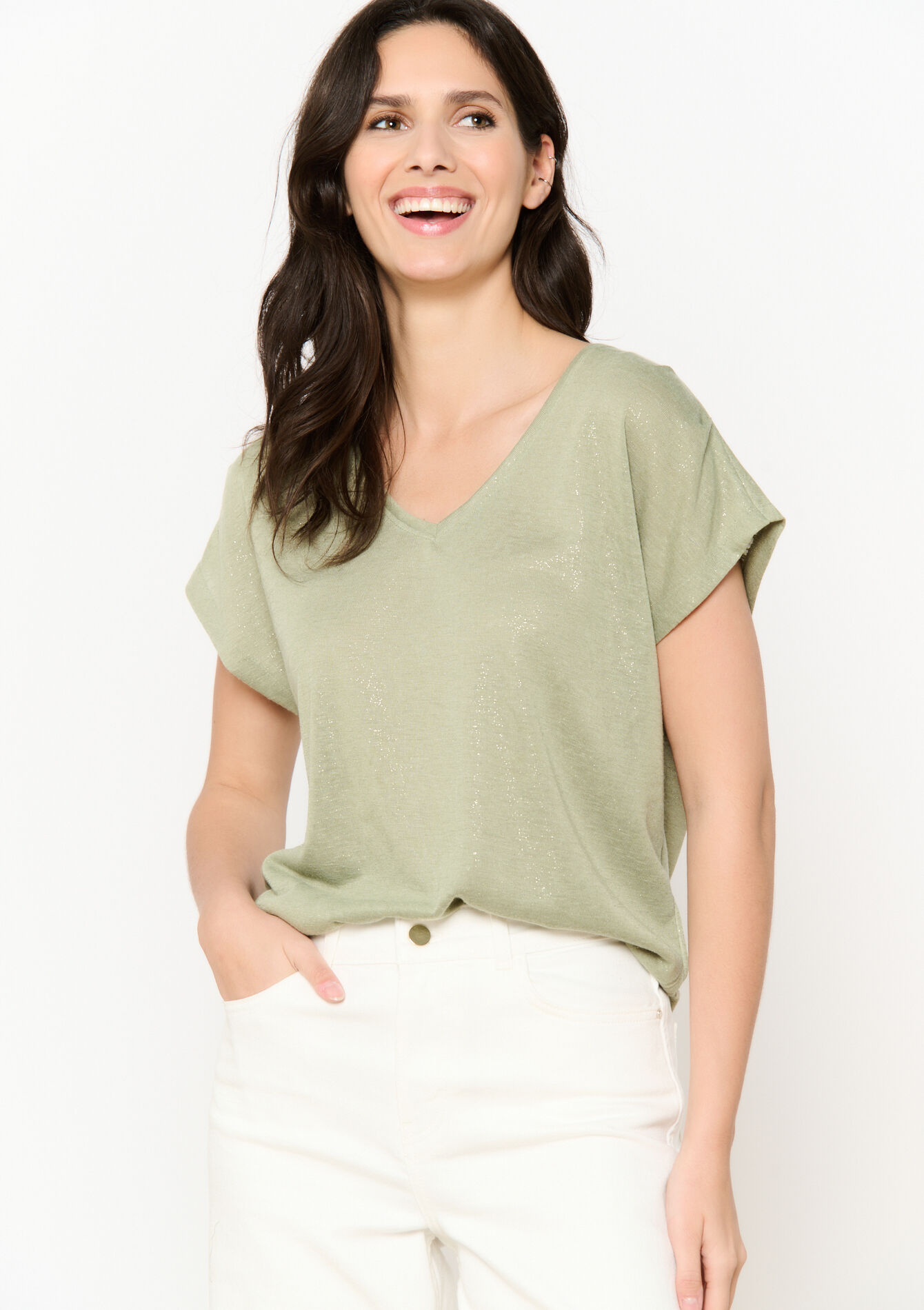 Fluid shimmer t-shirt, Fluid shimmer t-shirt - KHAKI FADED - 02301692_4326