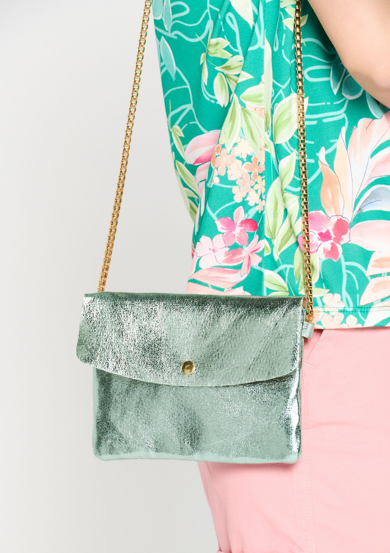 Metallic bag with chain, Metallic bag with chain - MINT GREEN - 1067743