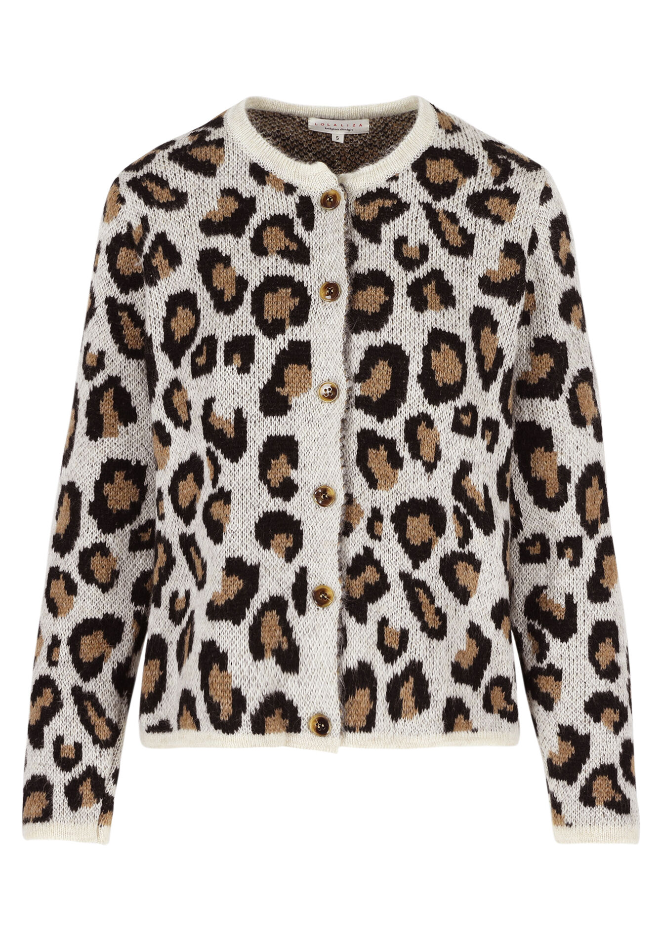 Jacquard cardigan with leopard print - CAMEL BEIGE - 1119845