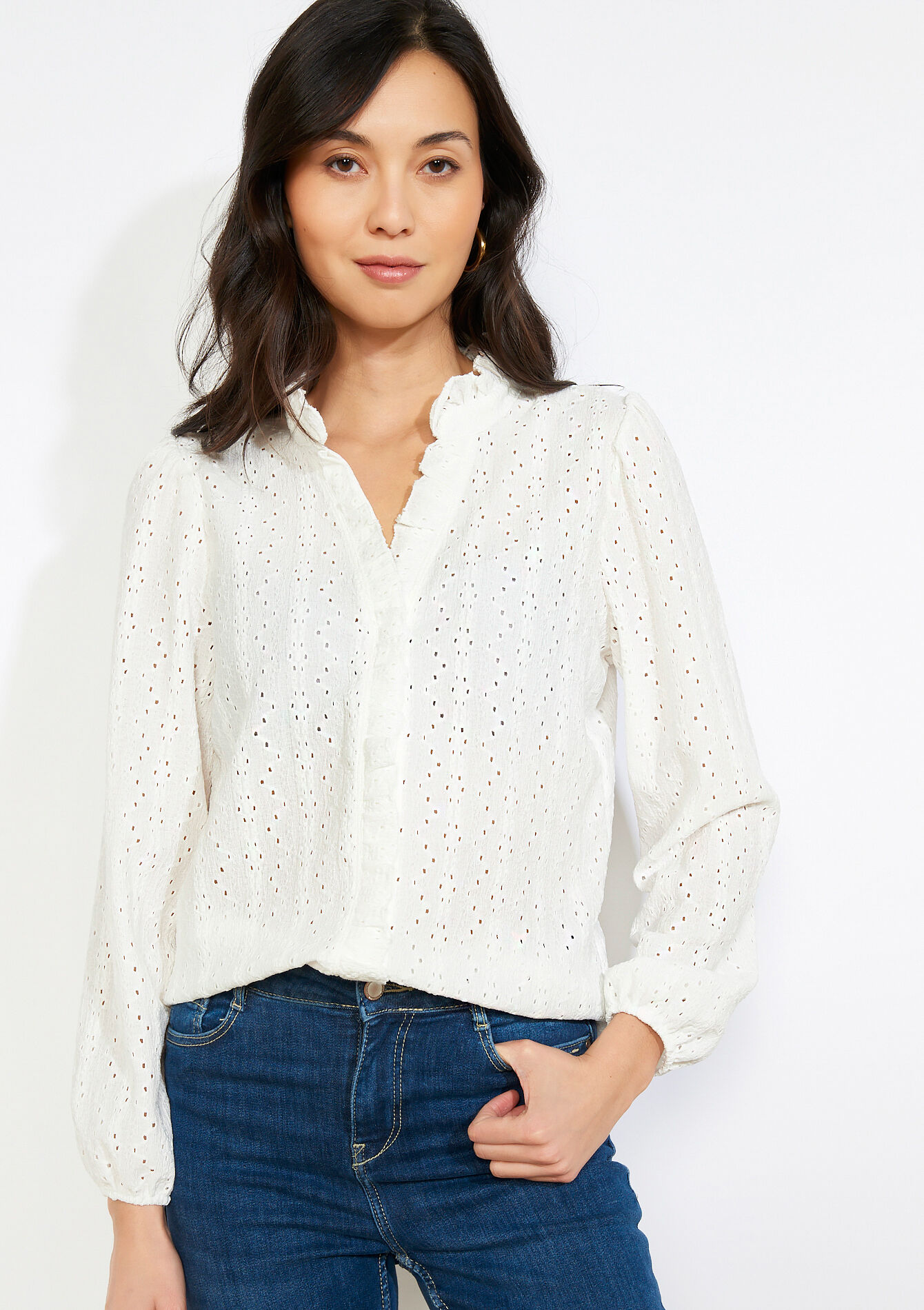 Romantische geborduurde blouse - OFFWHITE - 02302004