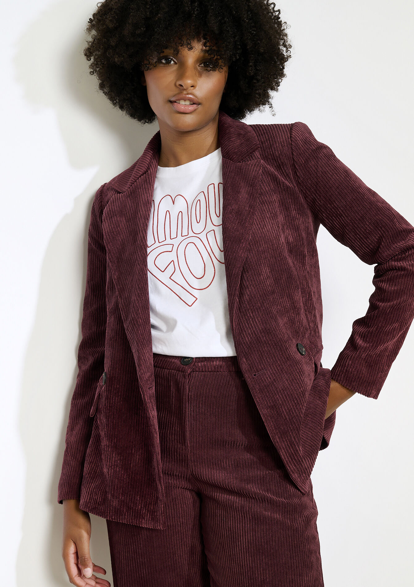 Getailleerde corduroy blazer, Getailleerde corduroy blazer - AUBERGINE - 09101112_1537