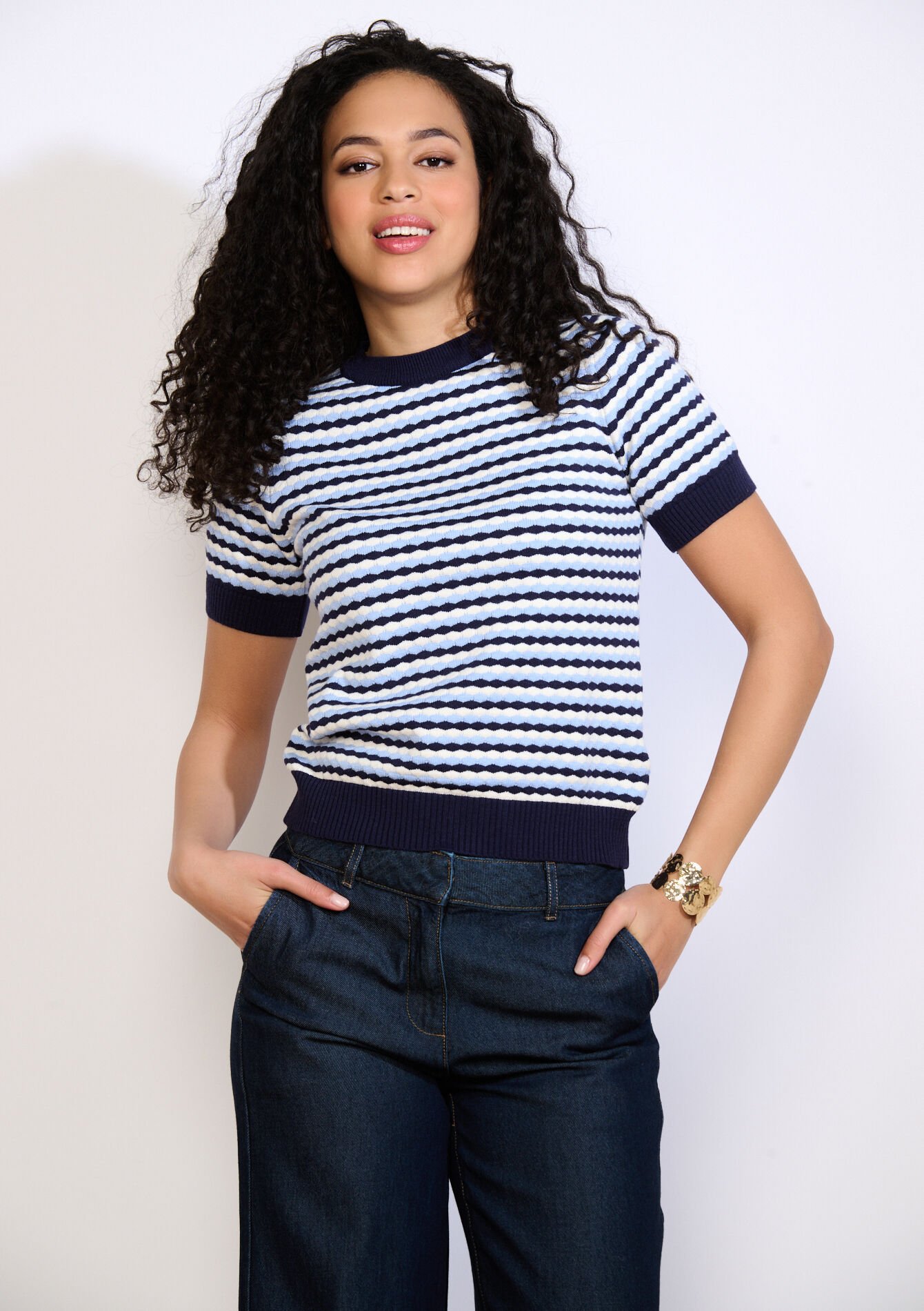 Pull texturé manches courtes, Pull texturé manches courtes, , back