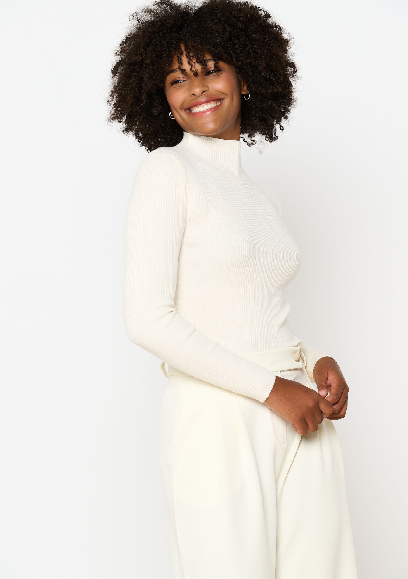 Pull en maille côtelée avec col montant, Pull en maille côtelée avec col montant, , back