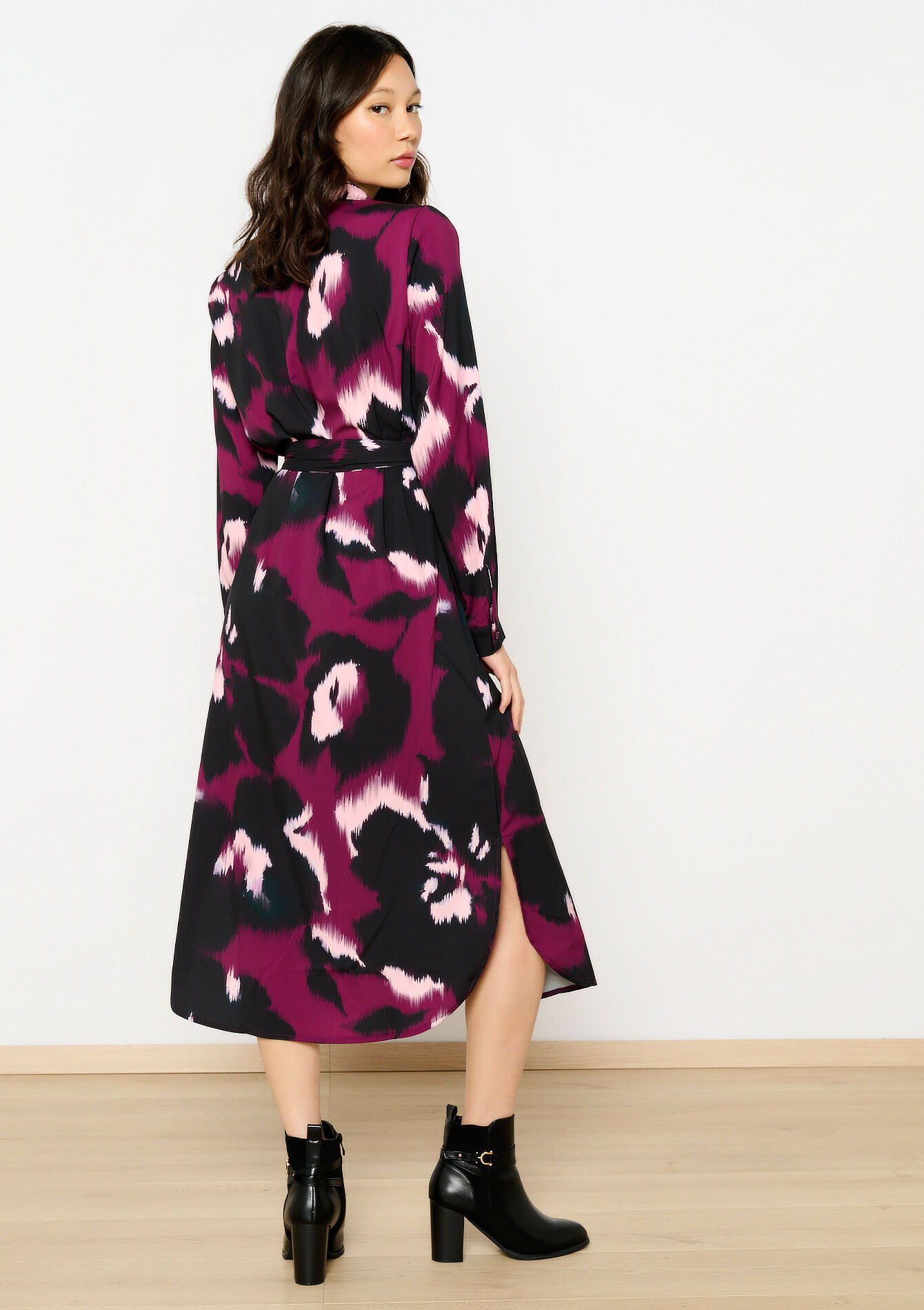 Fluid midi shirt dress, Fluid midi shirt dress - BORDEAU WINE - 08103965