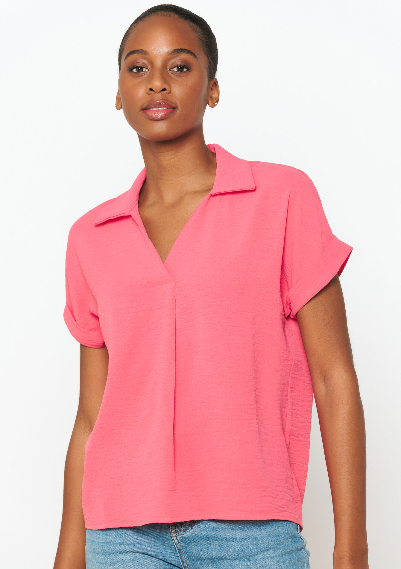 Short-sleeved polo shirt, Short-sleeved polo shirt - PINK CORAL - 05702441_689