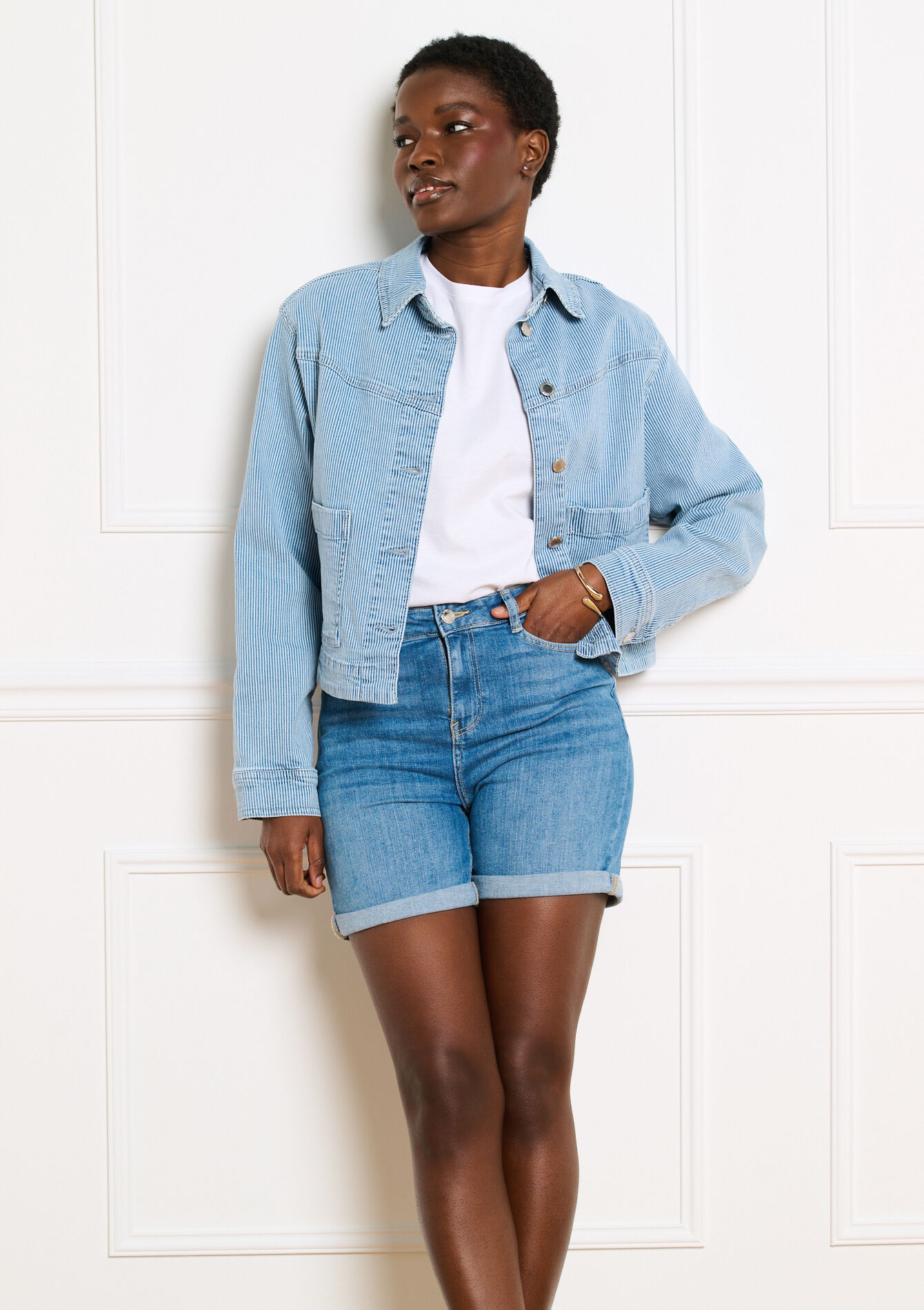 Denim short met hoge taille, Denim short met hoge taille, , back