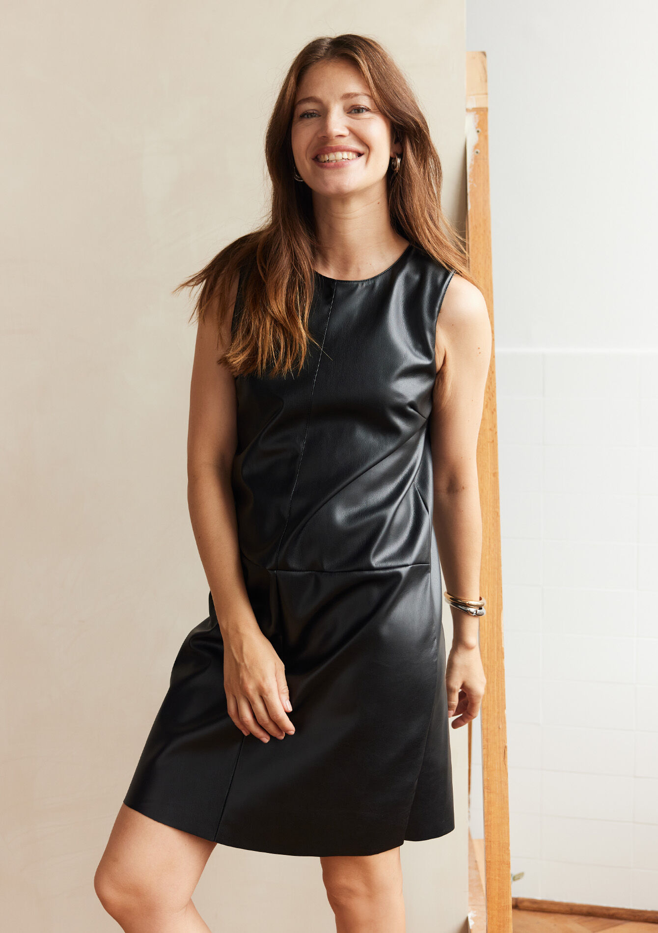 Boxy jurk in imitatieleer, Boxy jurk in imitatieleer - BLACK - 08103844_1119