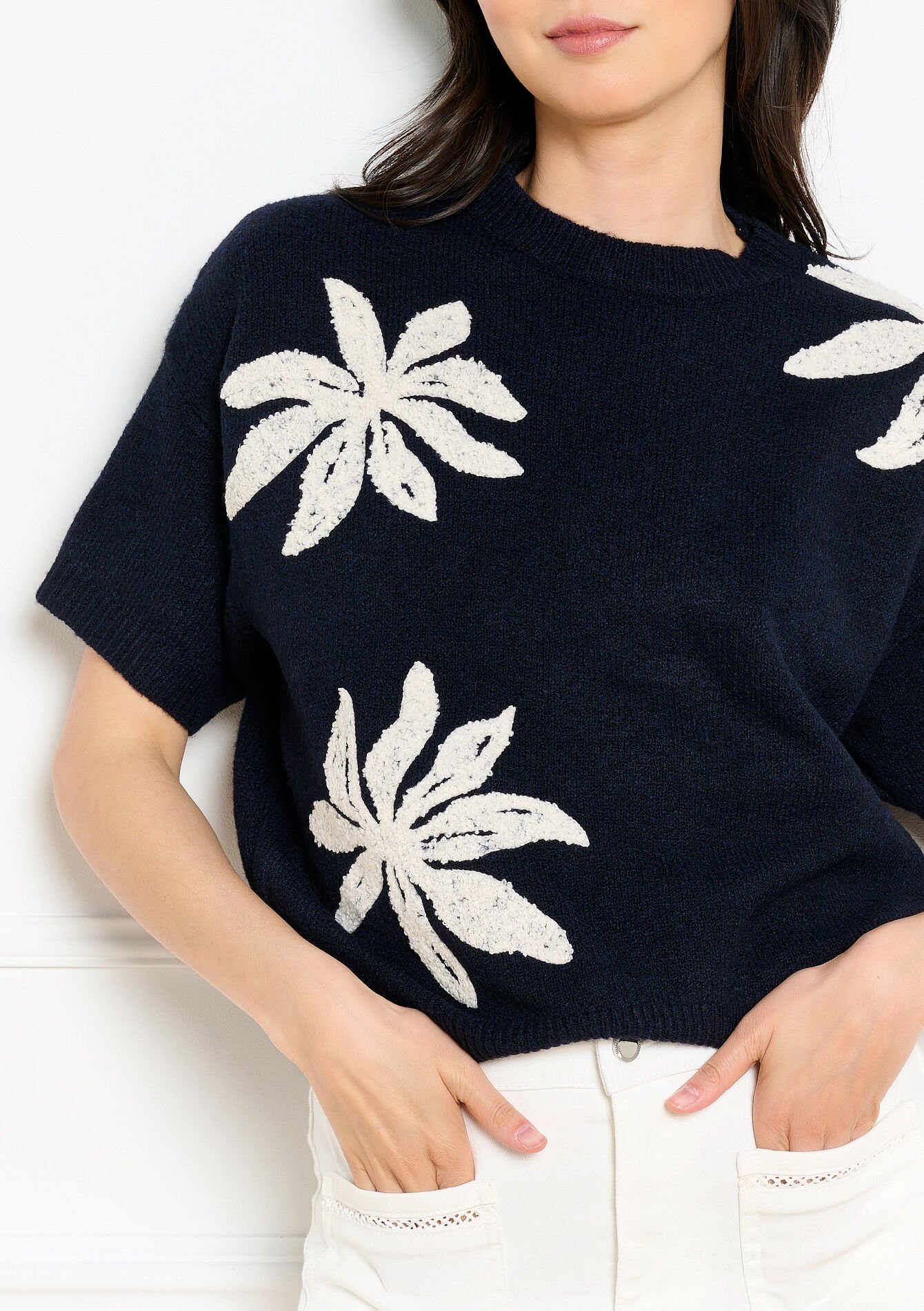Pull manches courtes motif - NAVY BASIC - 04007275_2723