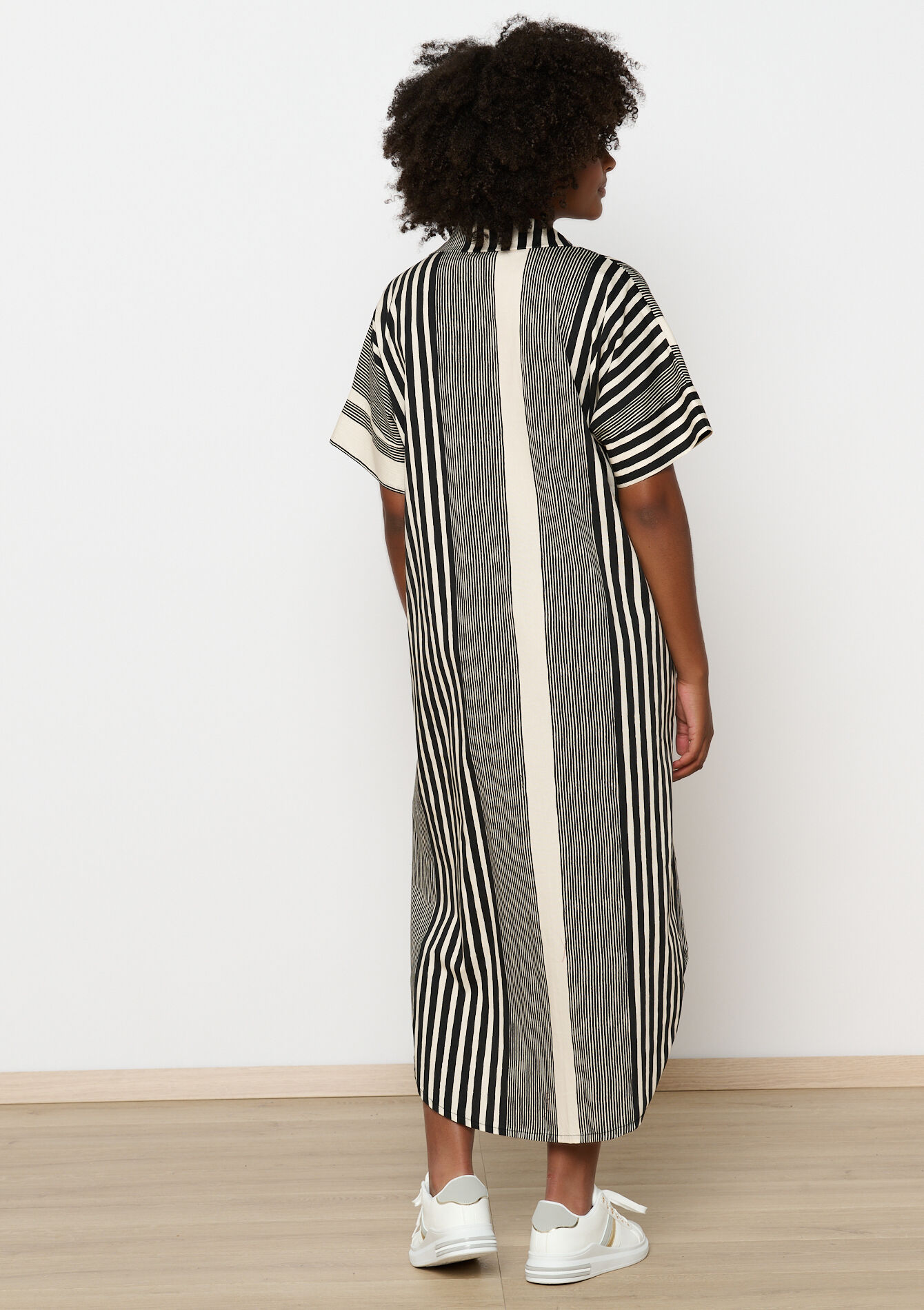 Robe-chemise mi-longue à rayures, Robe-chemise mi-longue à rayures - BLACK - 08103842_1119