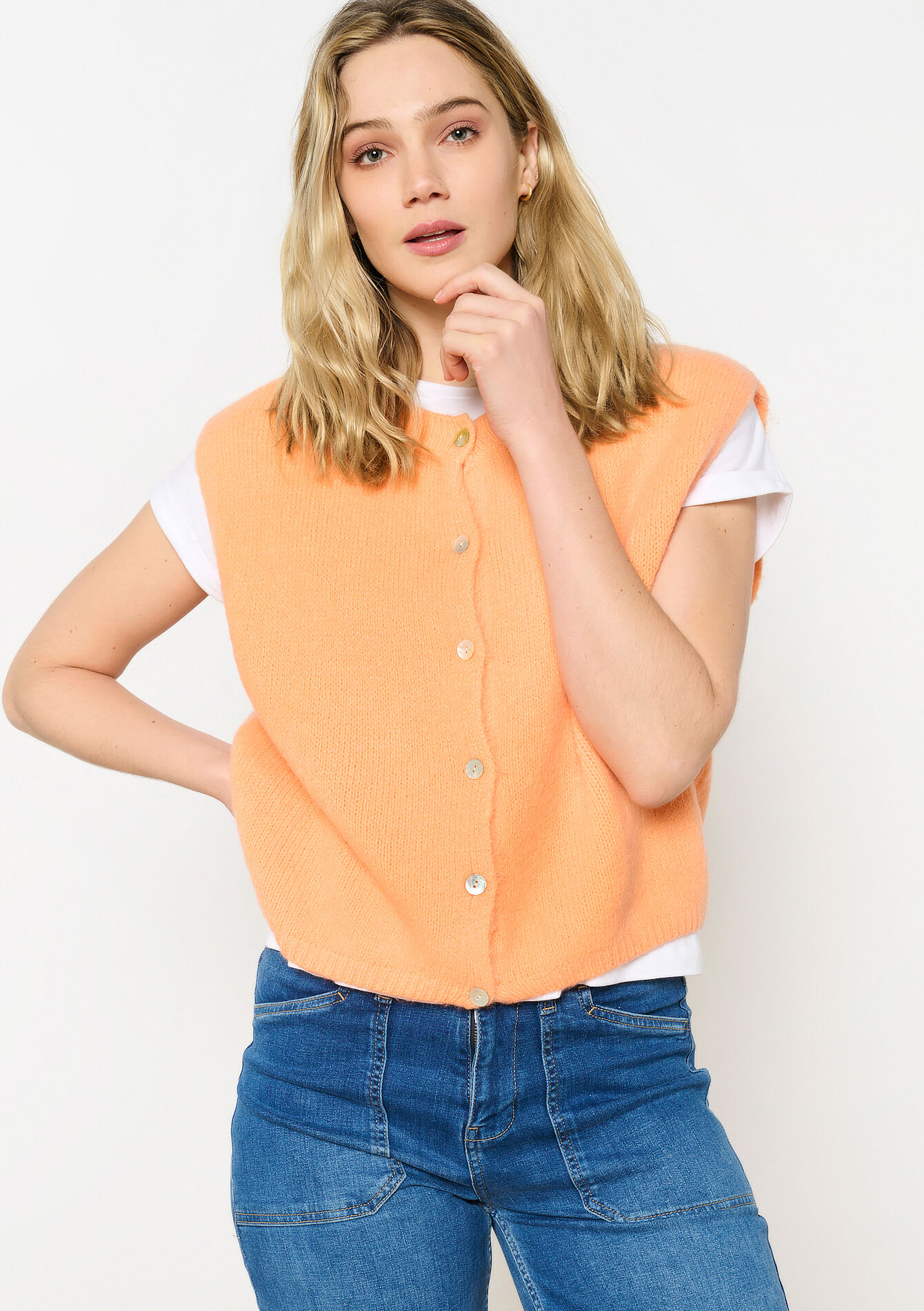 Sleeveless cardigan in alpaca wool, Sleeveless cardigan in alpaca wool - ORANGE MANGO - 04101283_2575