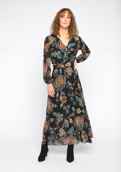 Lange Jurk Met Ceintuur En Bloemenprint Lolaliza