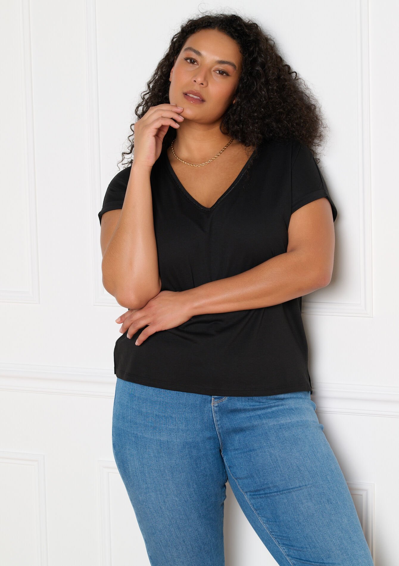 T-shirt met V-hals, , back