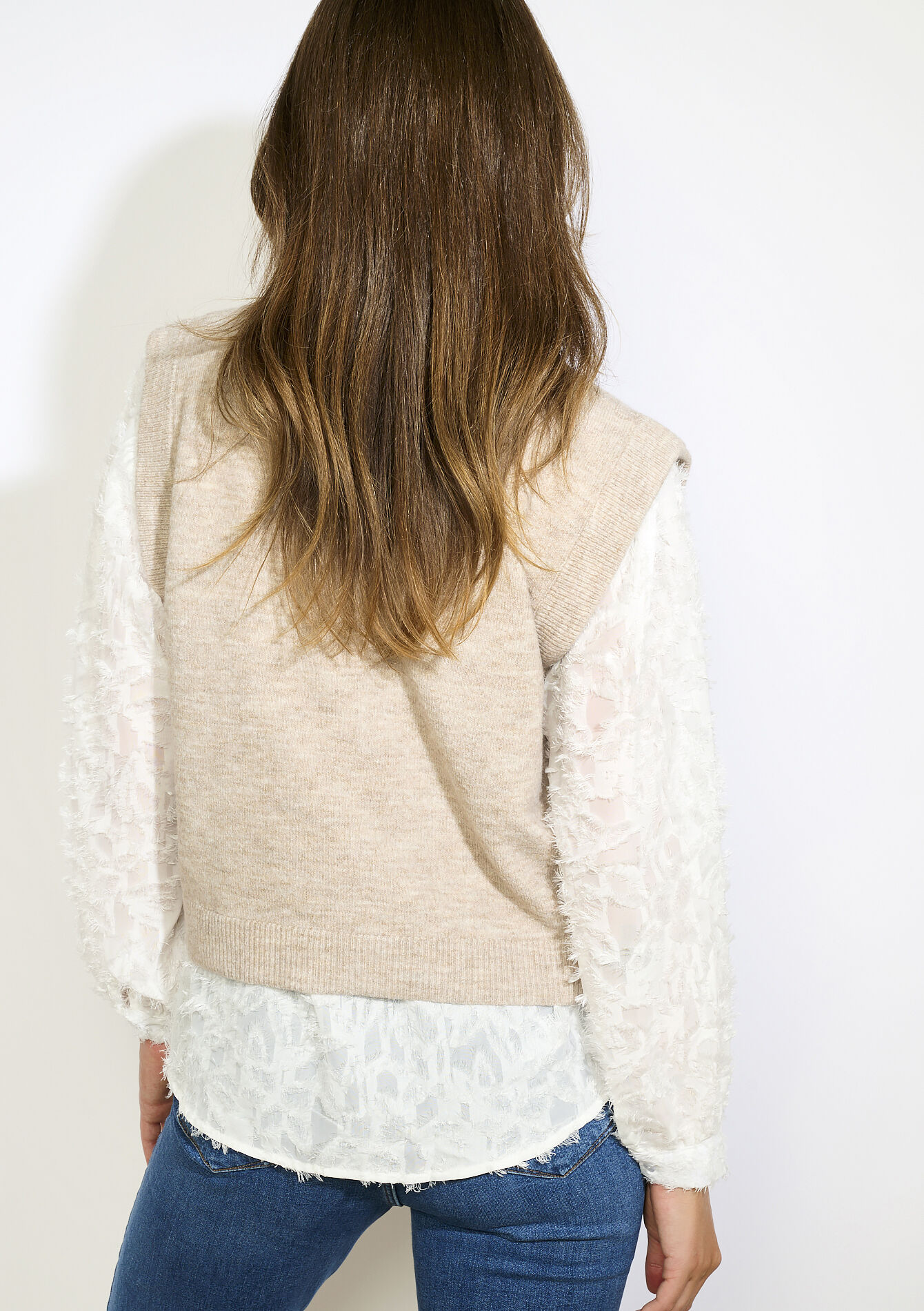 Mouwloze gebreide trui, Mouwloze gebreide trui - BEIGE CHINE - 04006912_4025