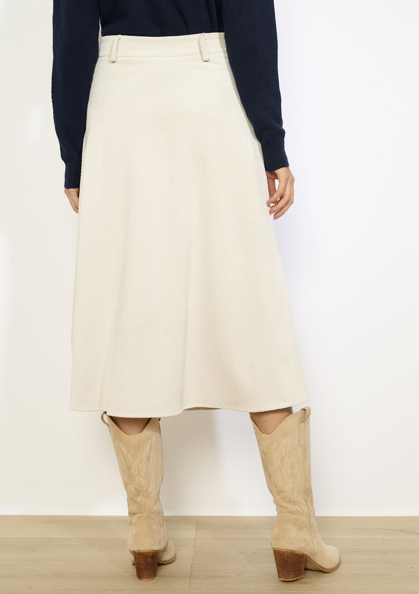 Jupe midi en velours côtelé, Jupe midi en velours côtelé - VANILLA WHITE - 07101422_1013