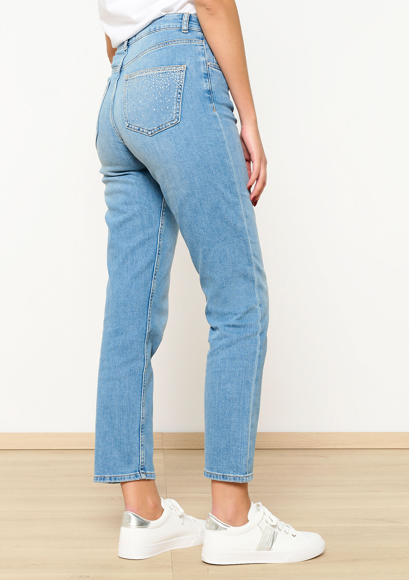 Jeans with rhinestones - BLUE BLEACHED - 22000521_0502