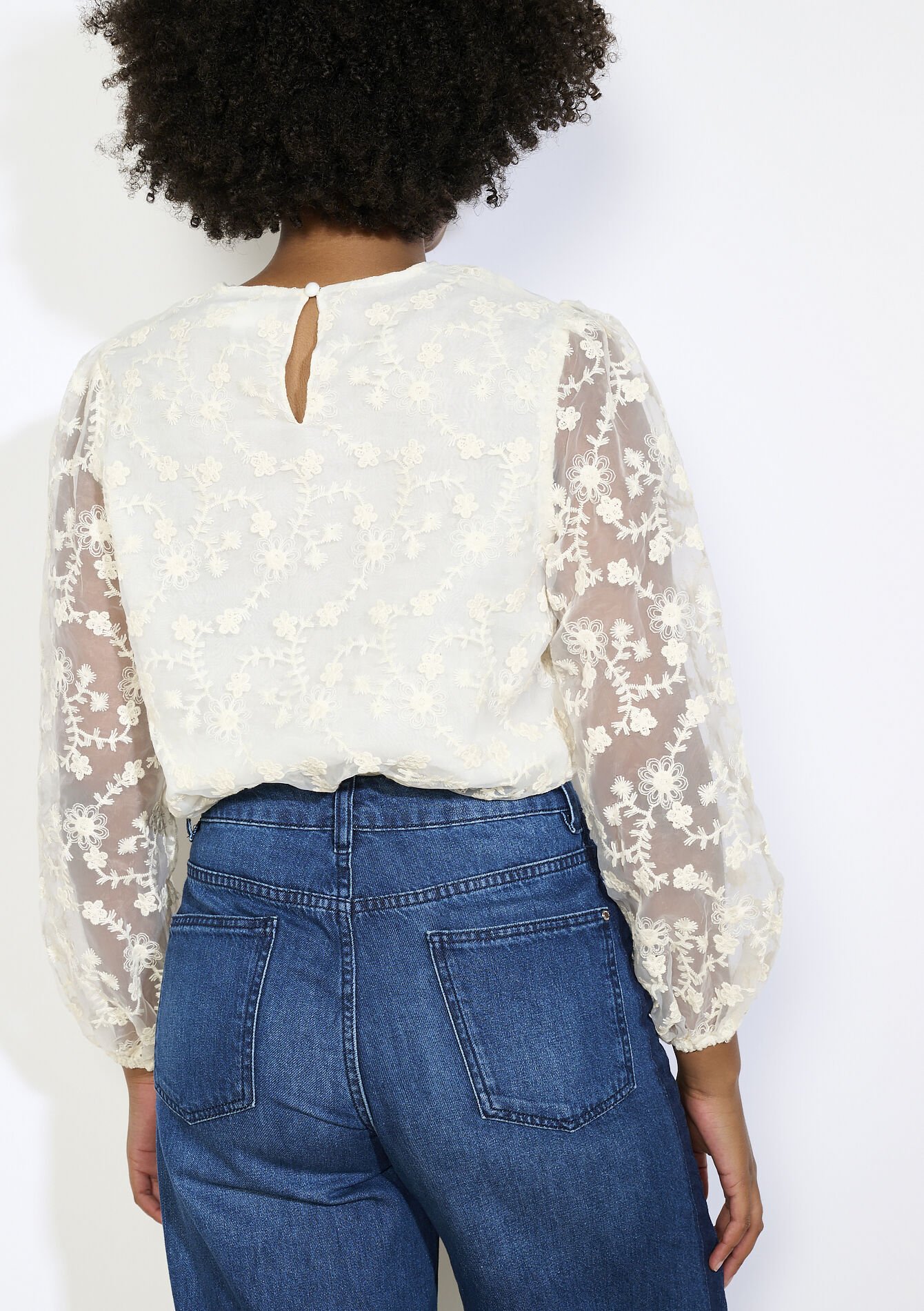 Blouse brodée en dentelle, Blouse brodée en dentelle - VANILLA WHITE - 05702877_1013