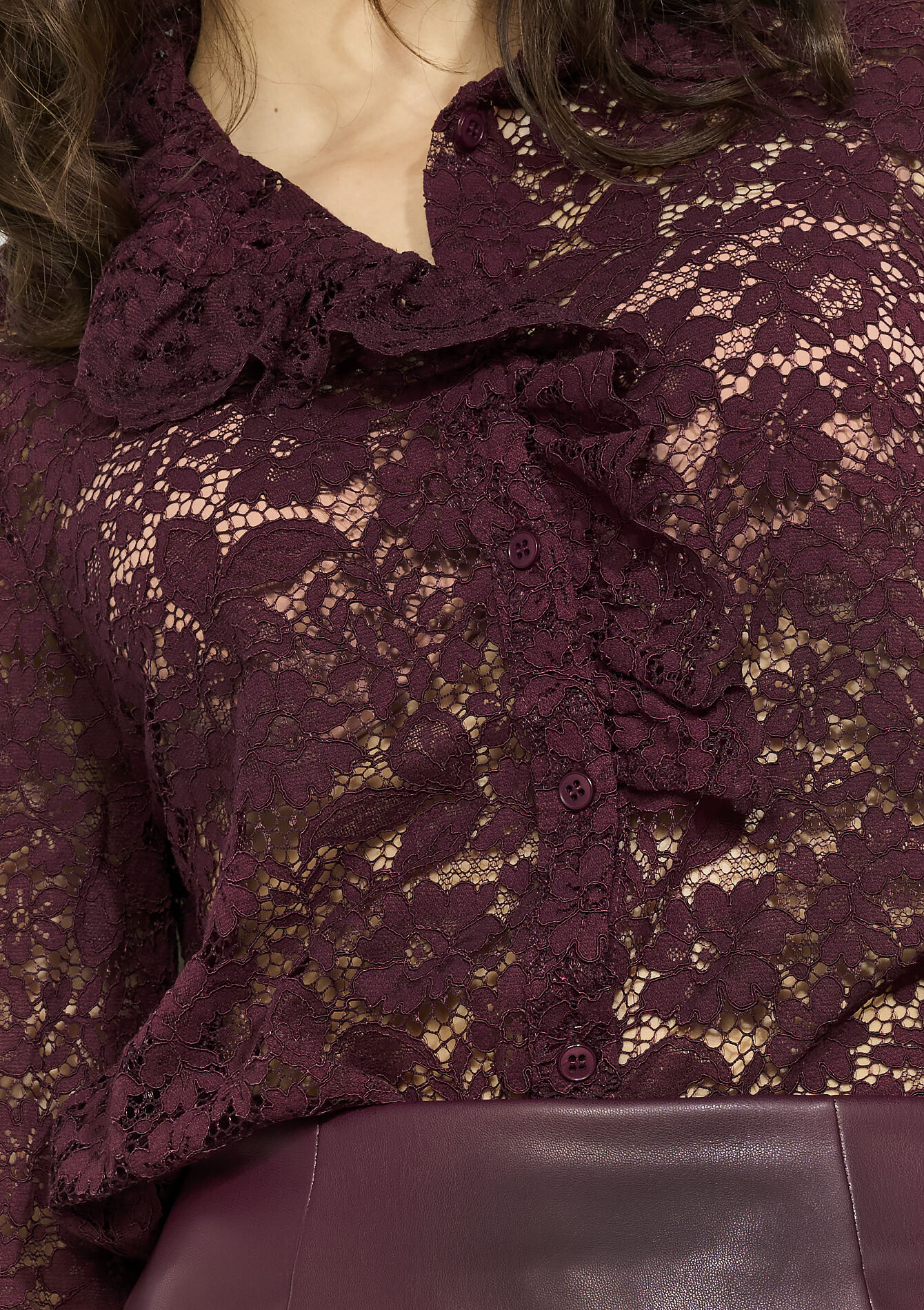 Kantblouse met ruches - BORDEAUX WINE - 05702962_5514