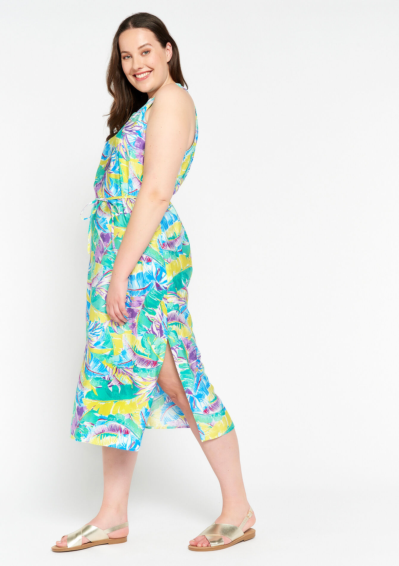 Maxi-jurk met tropische print - TURQUOISE - 08601999_1759