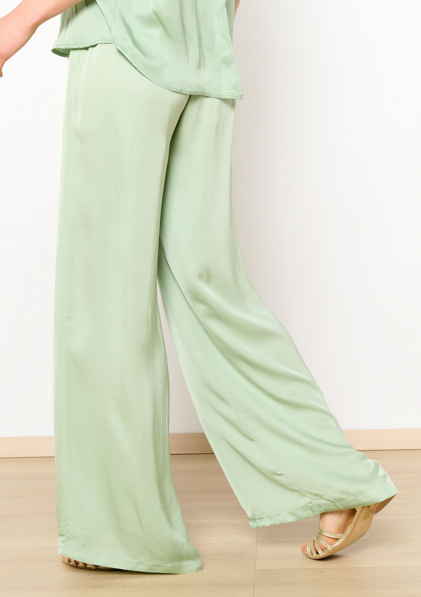 Pantalon extra large look en soie, Pantalon extra large look en soie - MINT GREEN - 06600854_1723