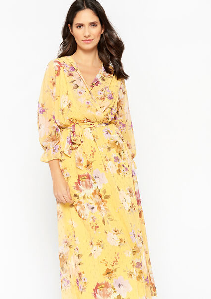 Wrap dress with floral print - YELLOW PASTEL - 08601844_5004