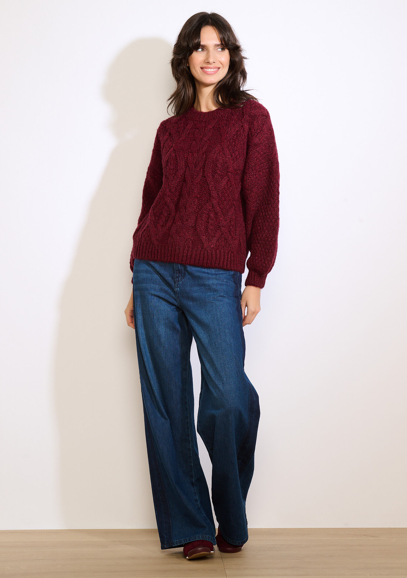 Dikke kabeltrui met col, Dikke kabeltrui met col - AUBERGINE - 04007127_1537