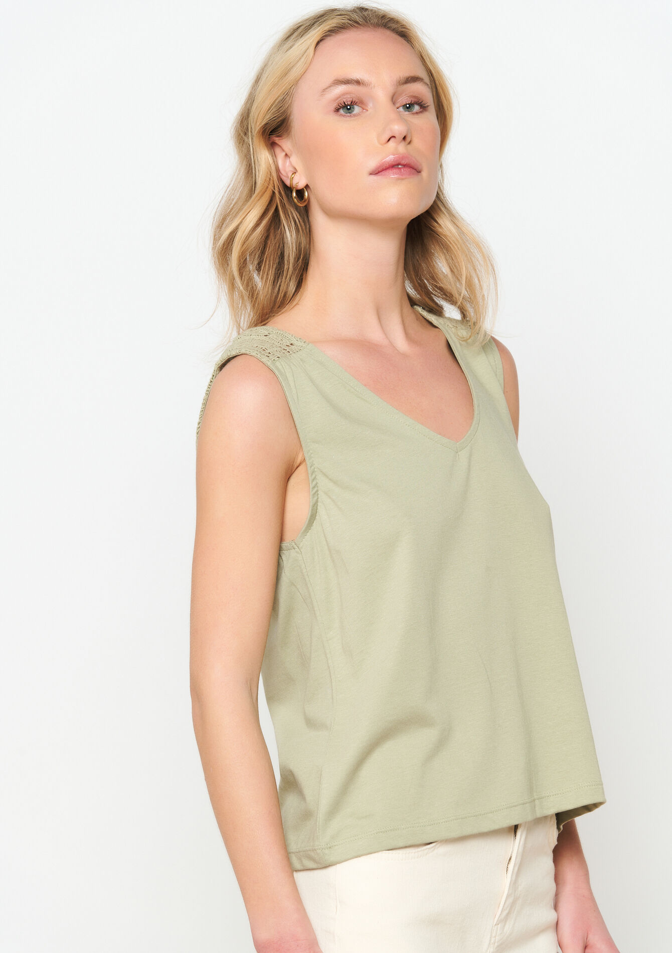 Top met V-hals, Top met V-hals - KHAKI MINT - 02200383_2542