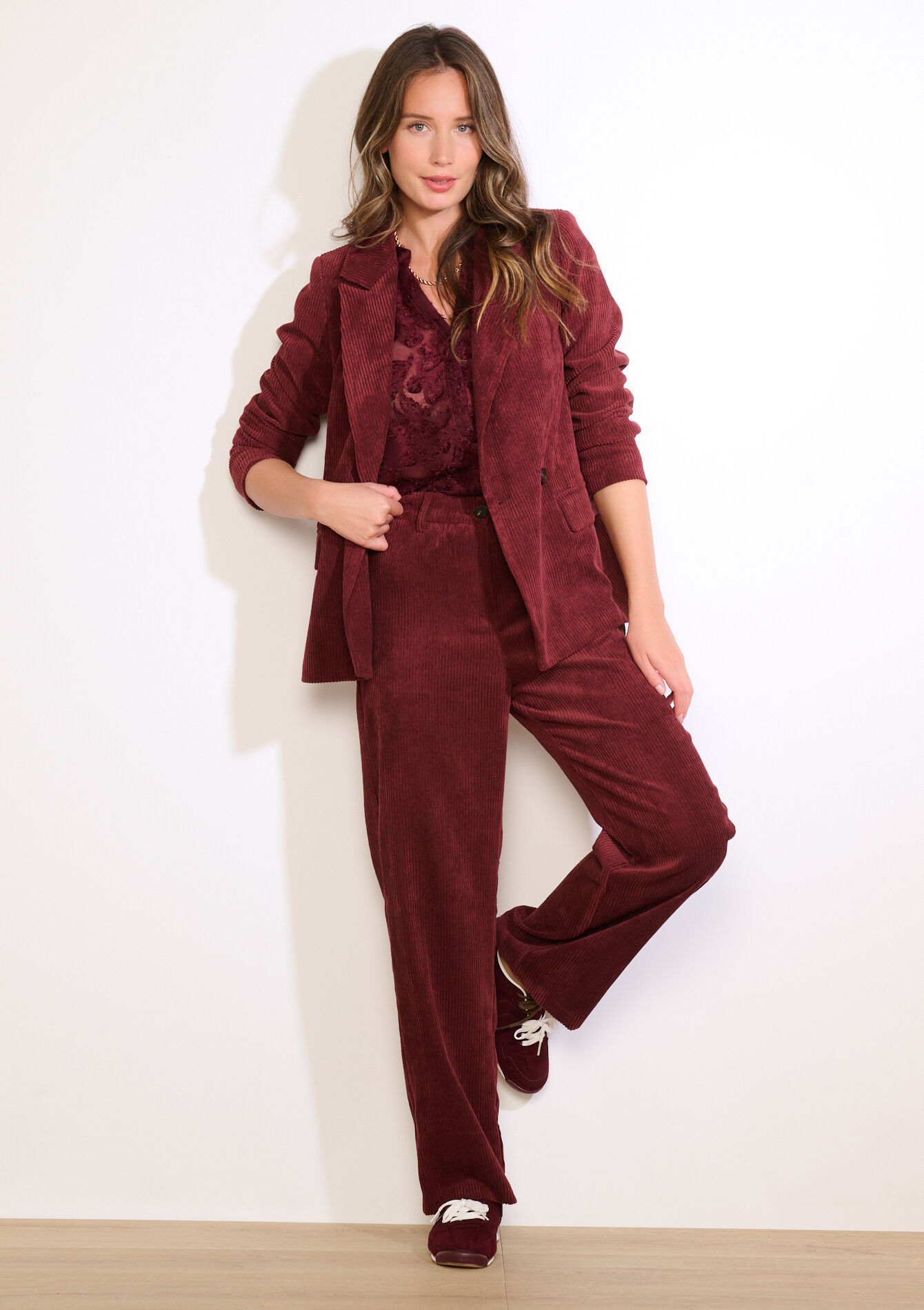 Corduroy broek met elastiek - BORDEAUX WINE - 06100746_5514