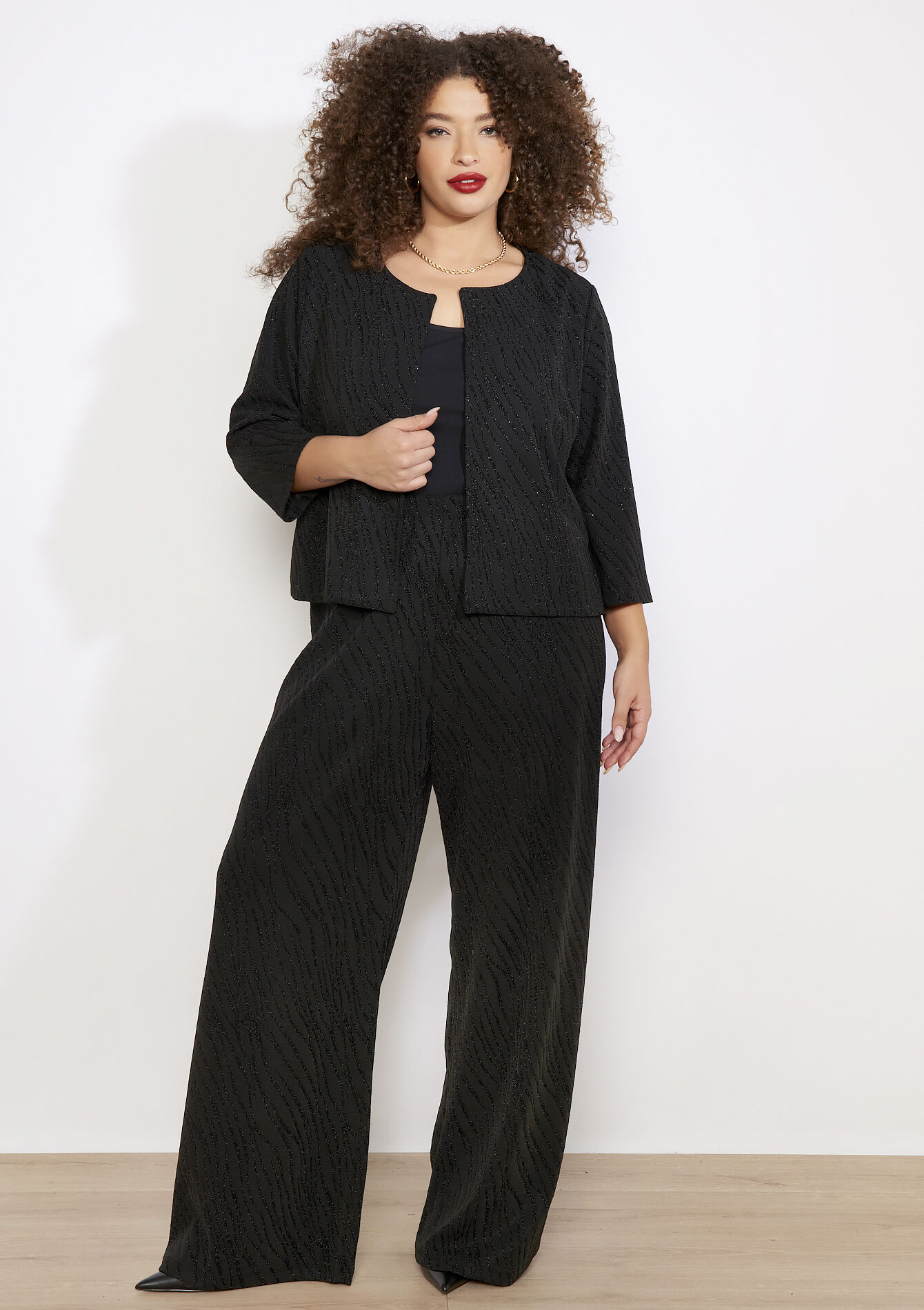 Korte zebra lurex blazer, Korte zebra lurex blazer - BLACK - 09101156_1119