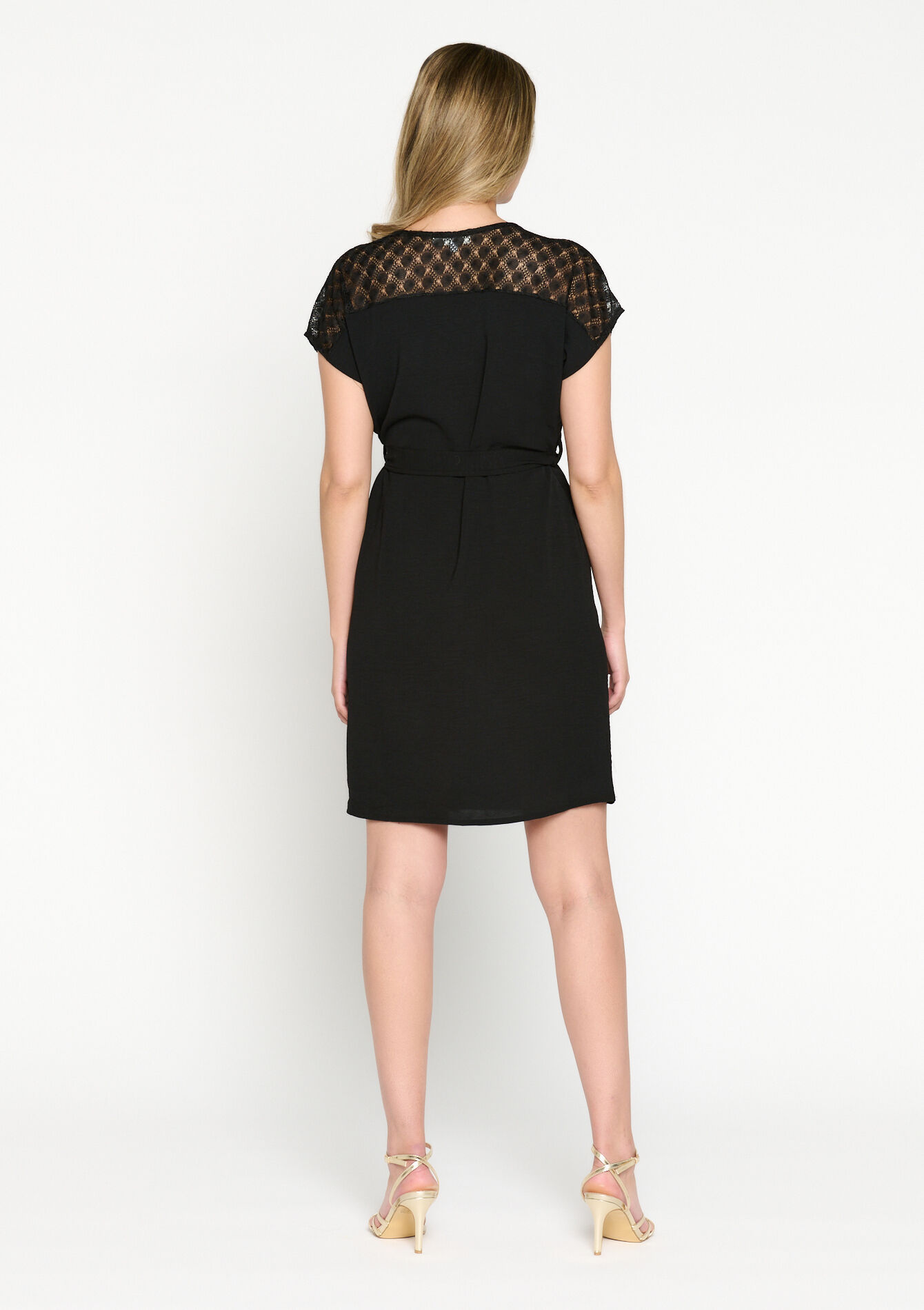 Midi-jurk met V-hals, Midi-jurk met V-hals - BLACK - 08103285_1119