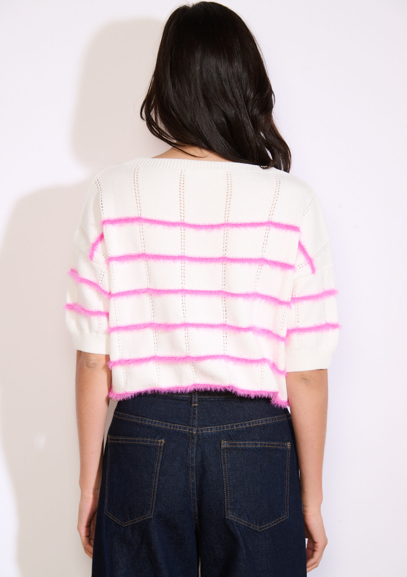 Pull rayé à courtes manches, Pull rayé à courtes manches - OFFWHITE - 04007045_1001