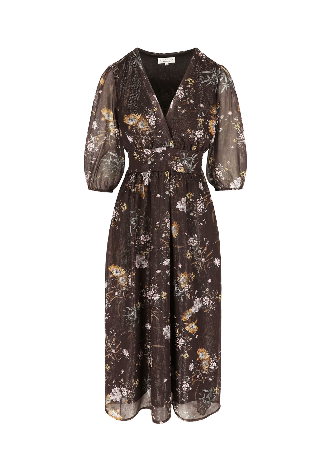 Gebloemde midi-jurk, Gebloemde midi-jurk - BROWN DARK CHOCOLATE - 08104224_3720