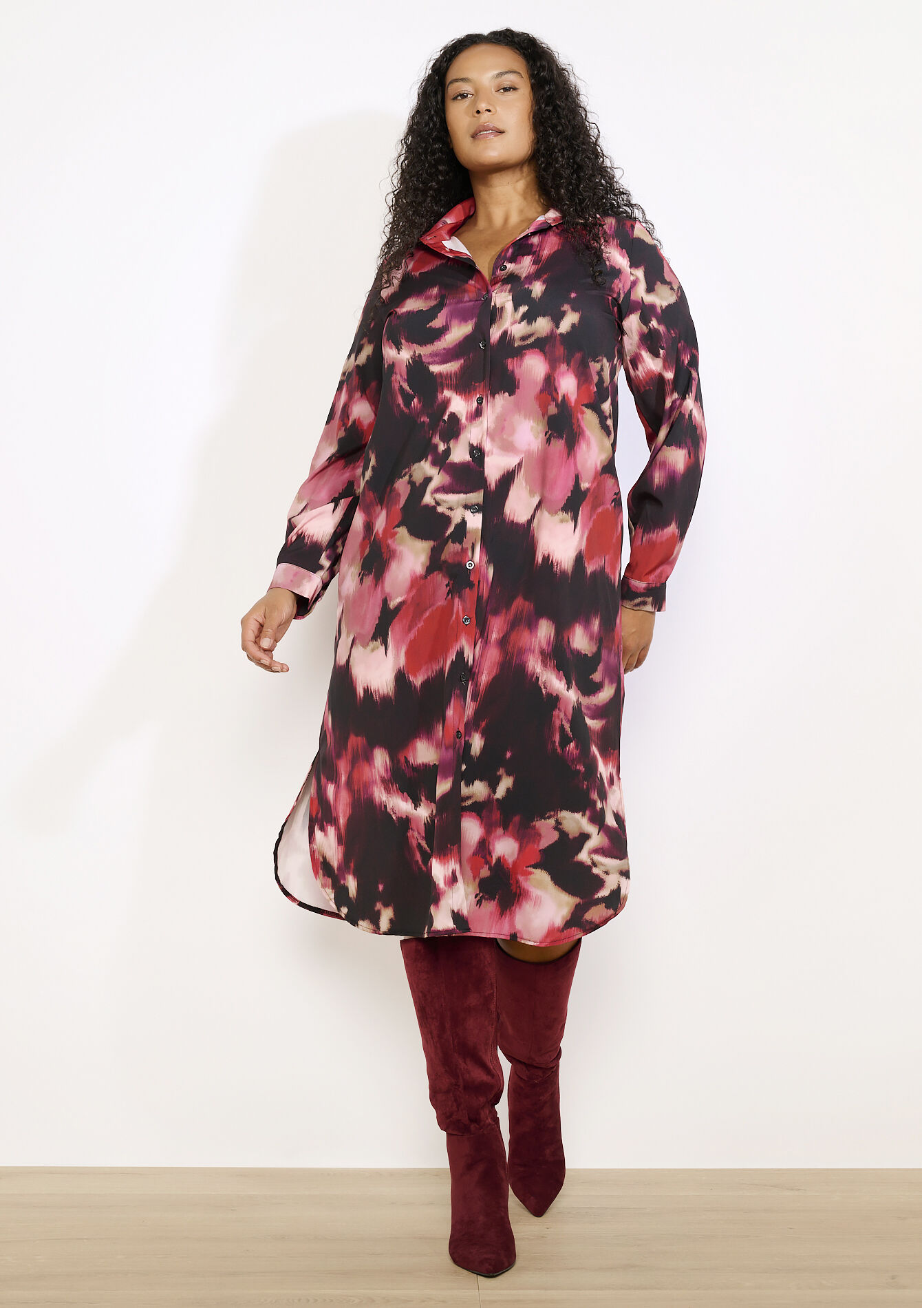 Vloeiende overhemdjurk, Vloeiende overhemdjurk - BORDEAU WINE - 08104401_1467