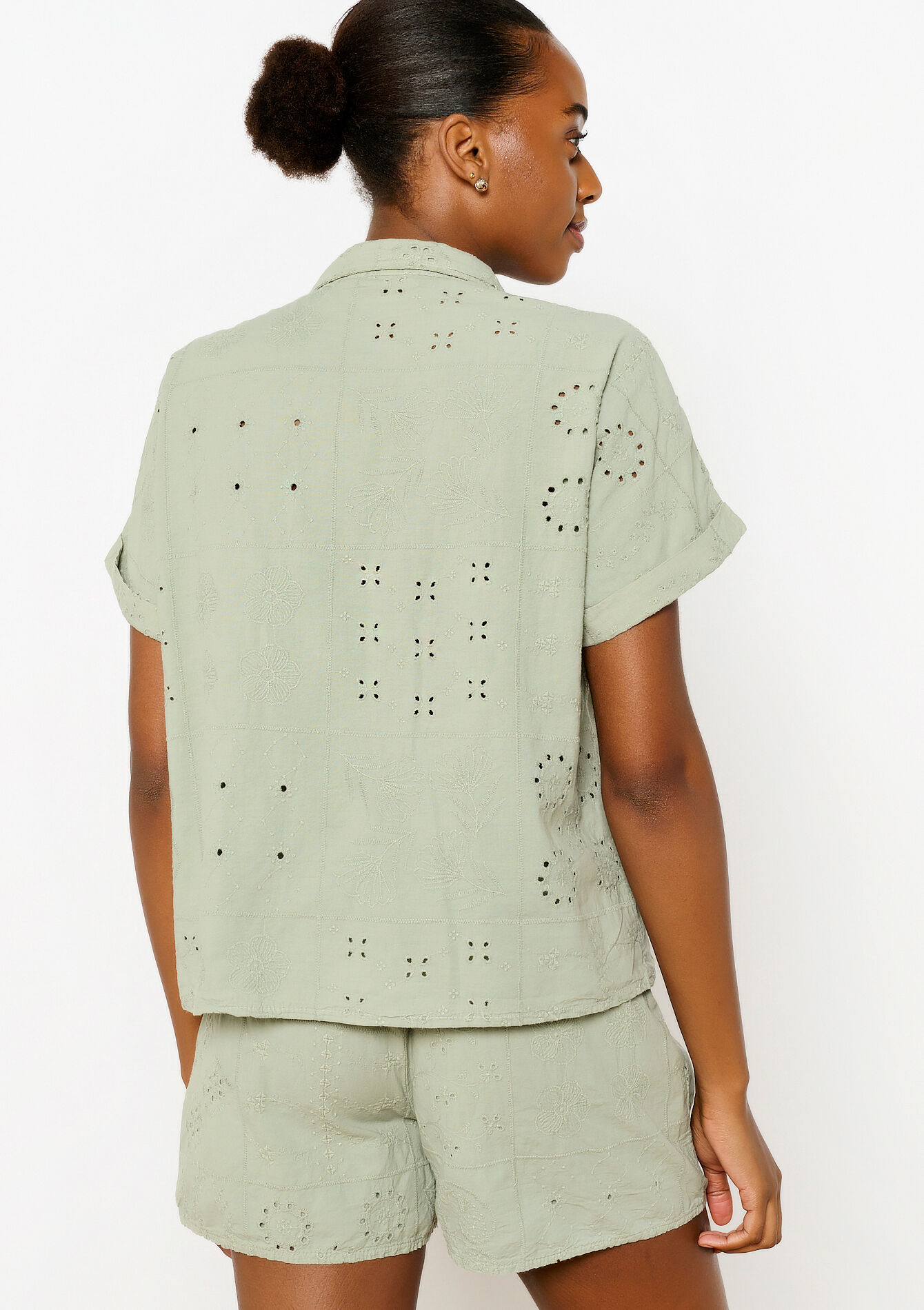 Shirt with broderie anglaise - KHAKI MINT - 05702506_2542