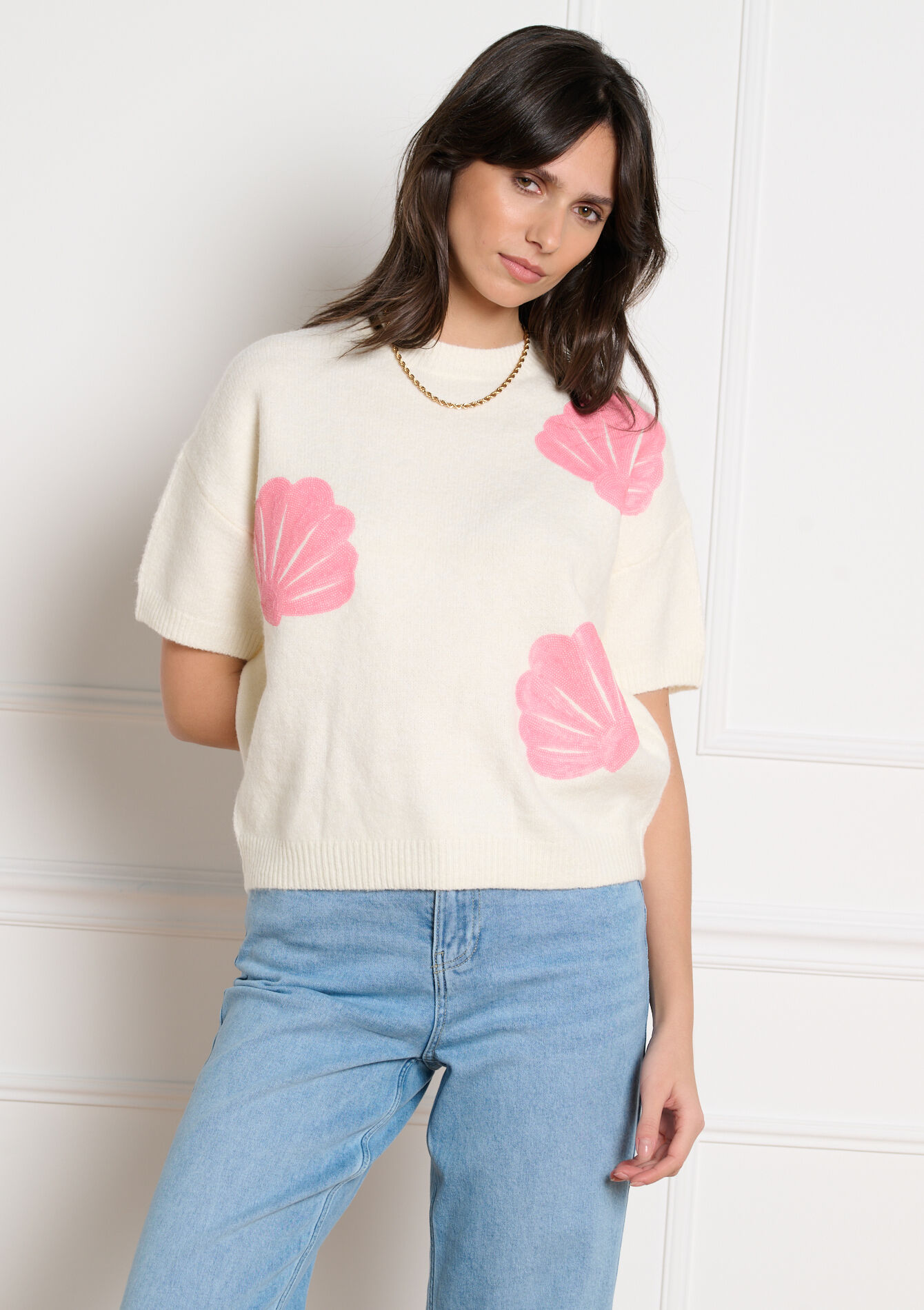 Pull coquillage à sequins, , back