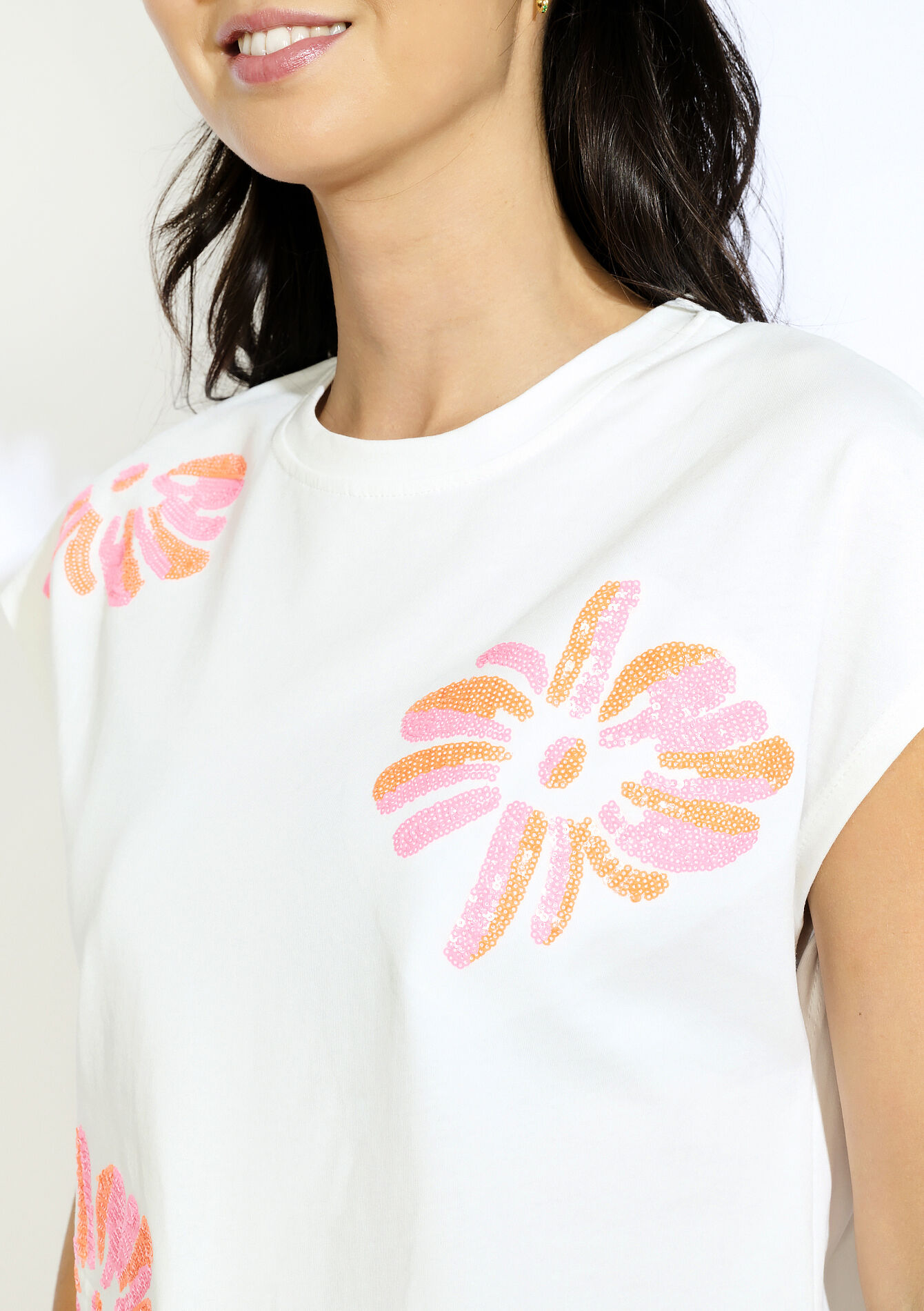 T-shirt imprimé pailleté, T-shirt imprimé pailleté - OFFWHITE - 02301906