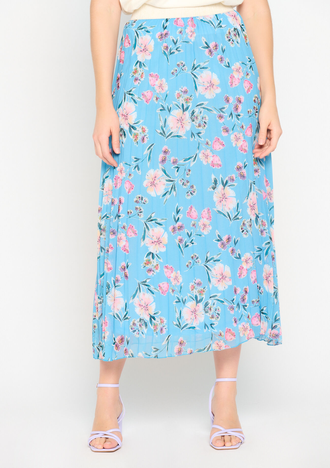 Plissérok met bloemenprint, Plissérok met bloemenprint - BLUE DENIM - 07101099_1638