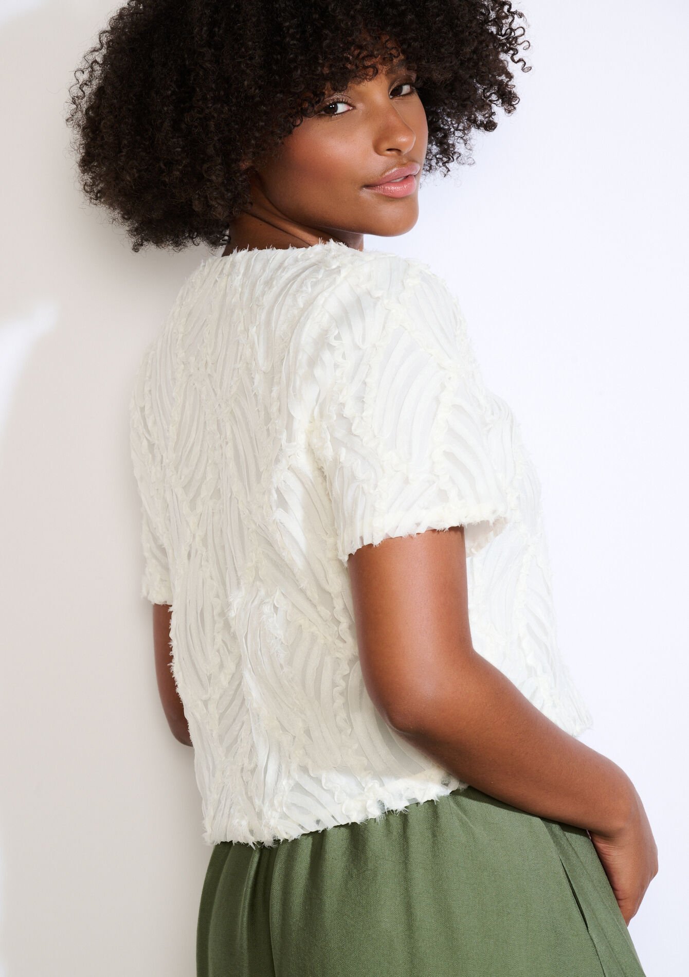 Textuur top met korte mouwen - OFFWHITE - 02301898