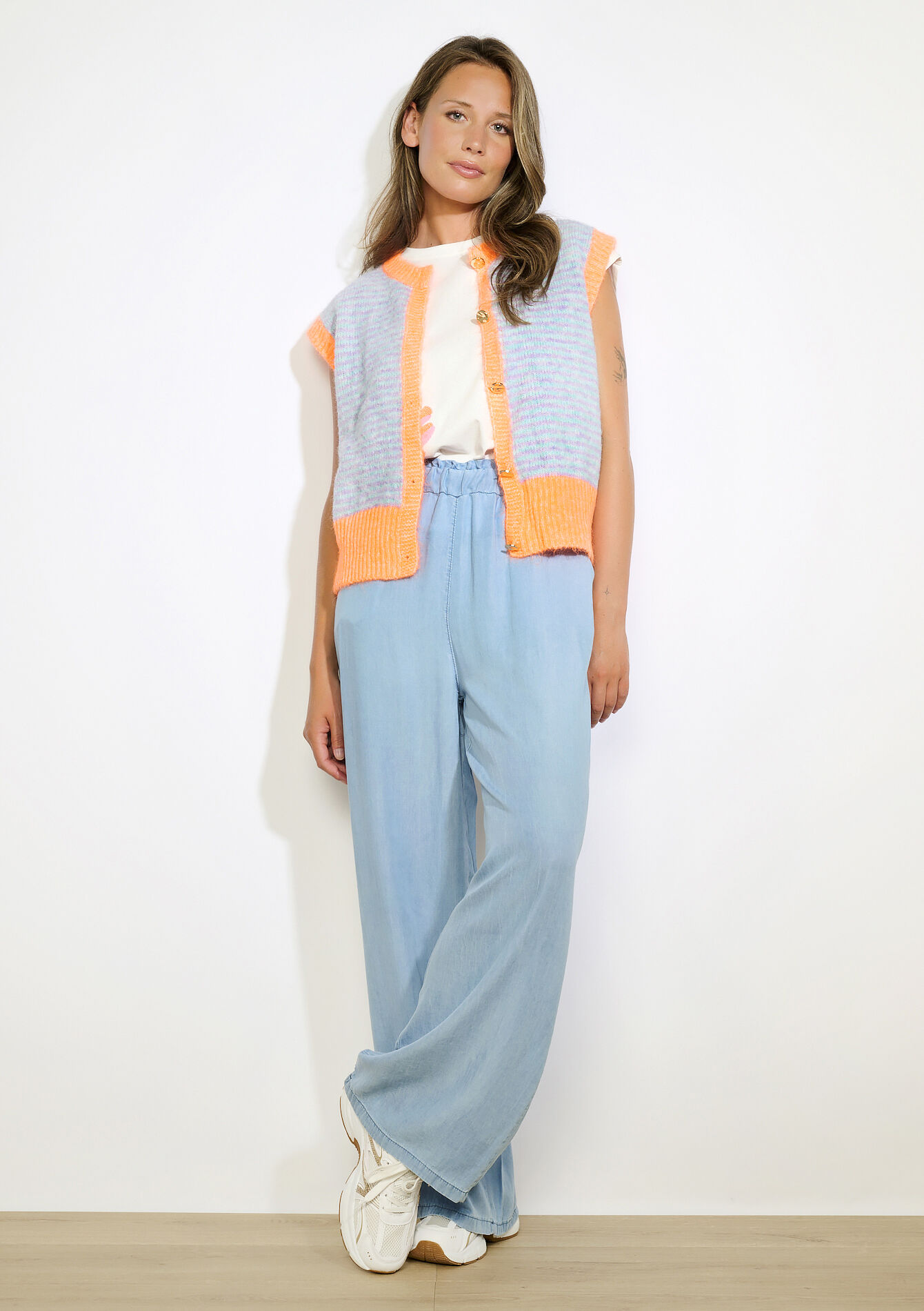 Gilet met strepen  - LT BLUE - 04101339_2519