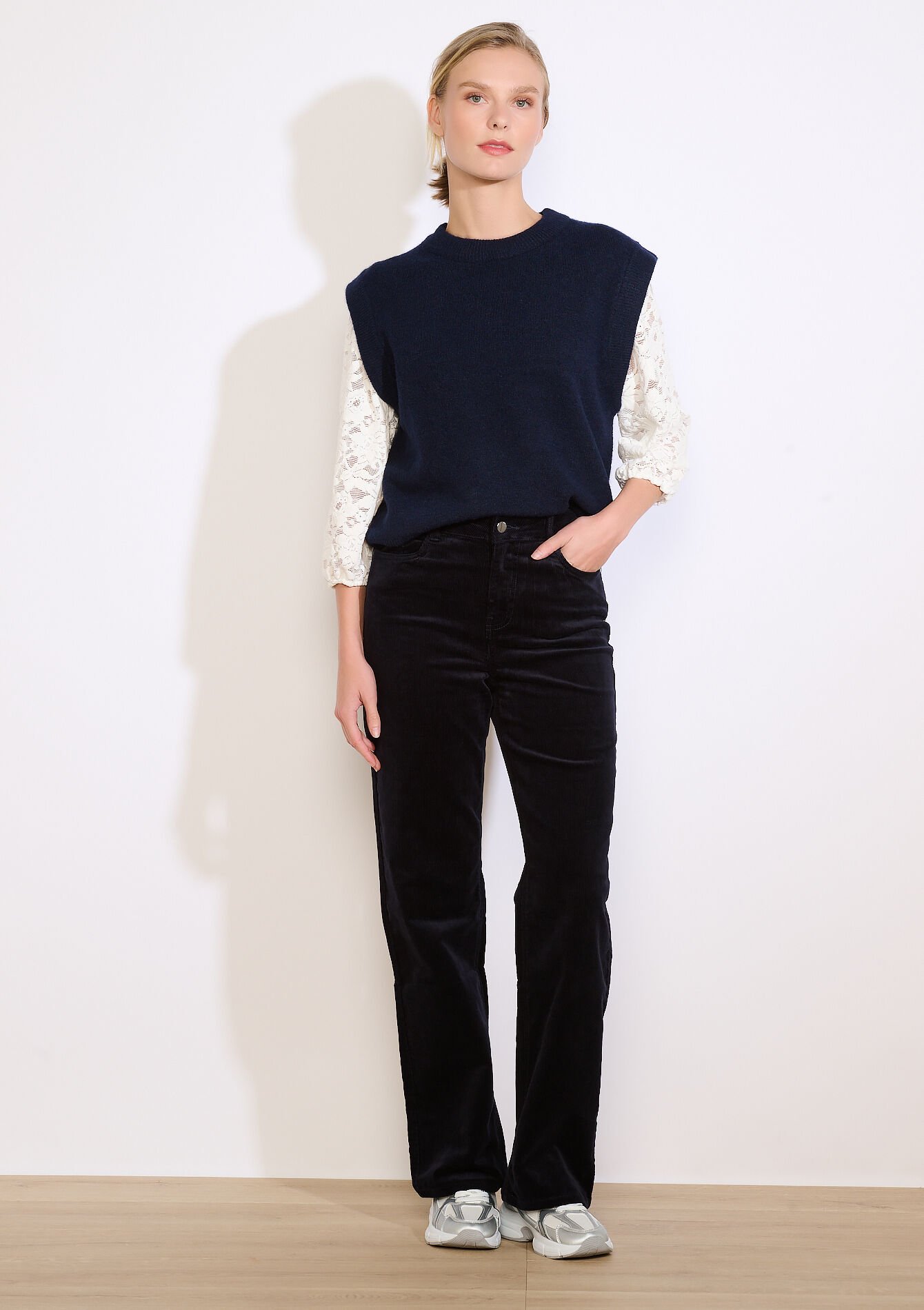 Straight corduroy trousers, Straight corduroy trousers - NAVY BASIC - 06004607_2723