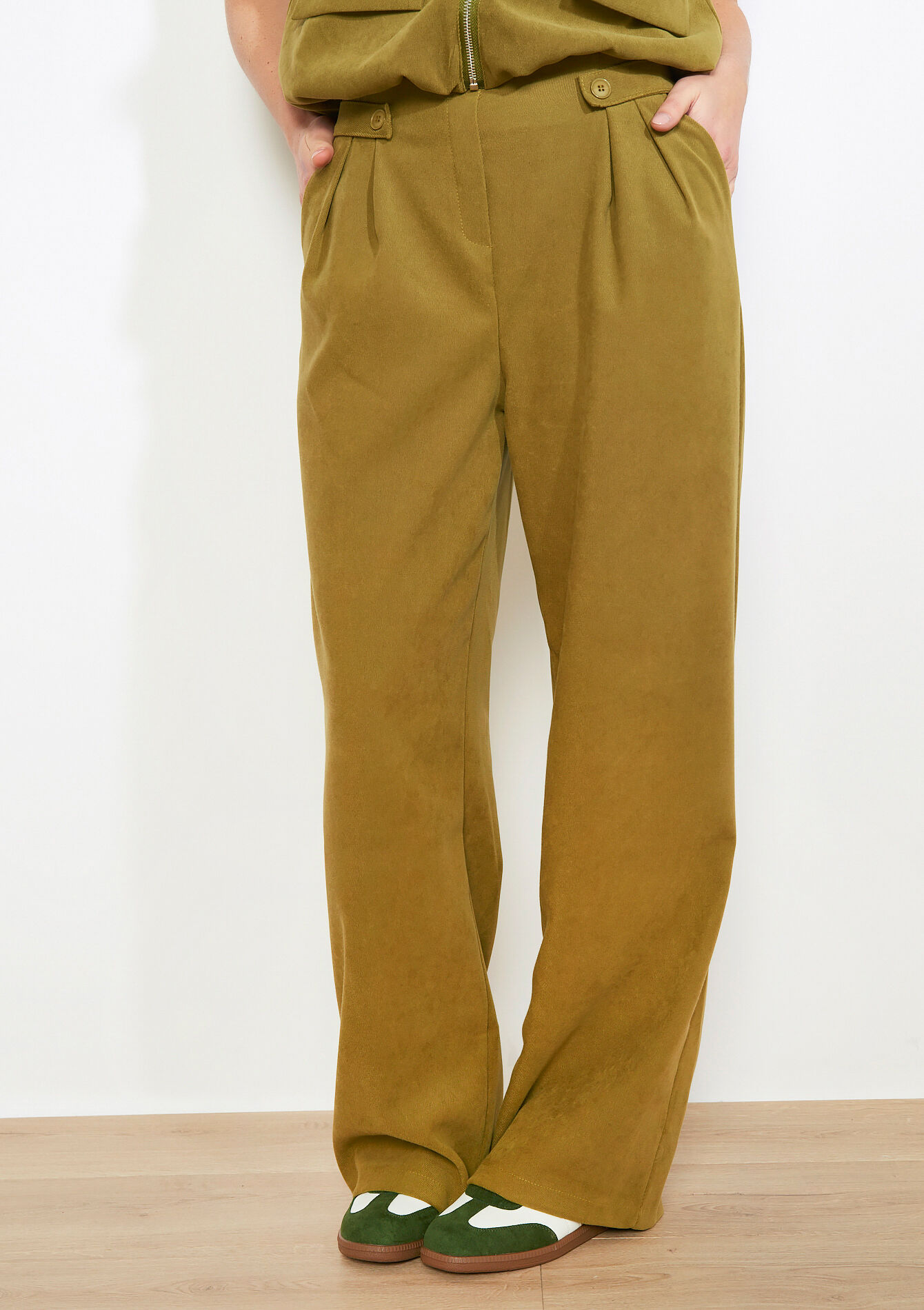 Wijde high-rise broek - GREEN MOSS - 06601114_4504