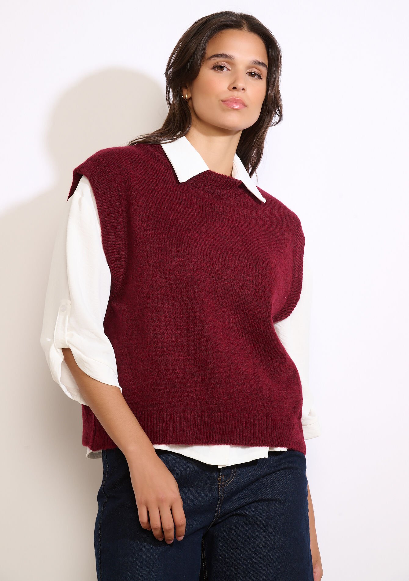 Mouwloze gebreide trui, Mouwloze gebreide trui - LT GREY - 04007086