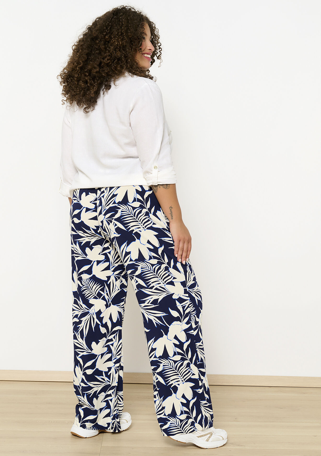 Wijde bedrukte broek - NAVY BASIC - 1117578