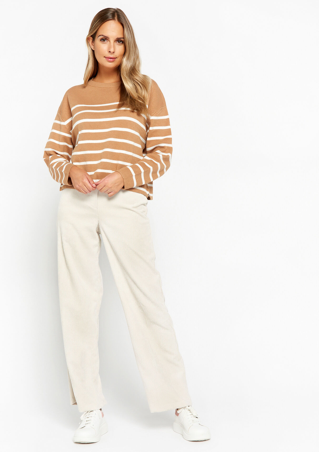 Korte trui met strepen, Korte trui met strepen - LIGHT CAMEL - 04006146_3814