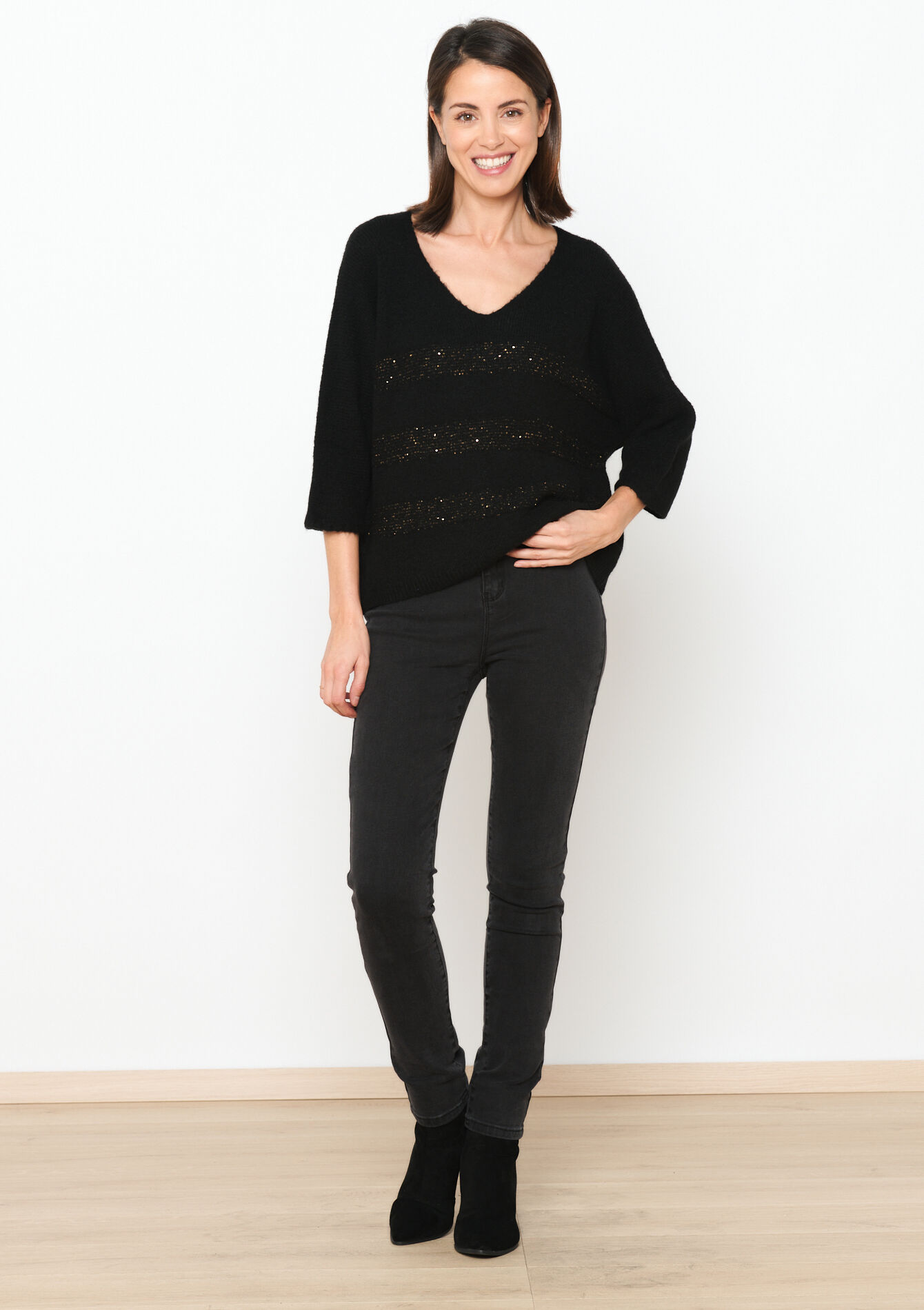 Pullover avec paillettes - BLACK - 04006413_1119