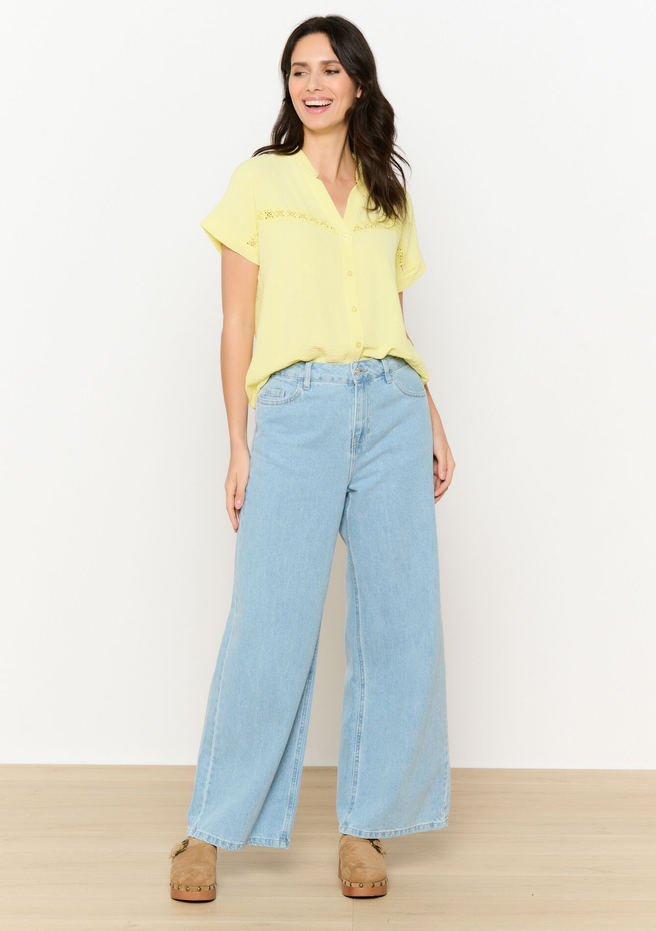 Geborduurde soepele blouse, Geborduurde soepele blouse - YELLOW PASTEL - 05702779_5004